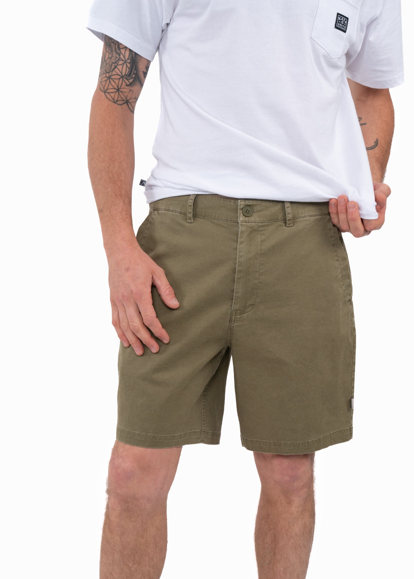 Short Clásico Algodón Chino Hombre - Oliva White Smoke