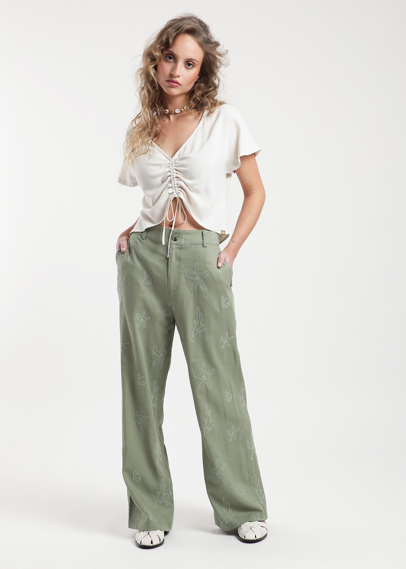 Pantalón Mujer Bordado - Verde
