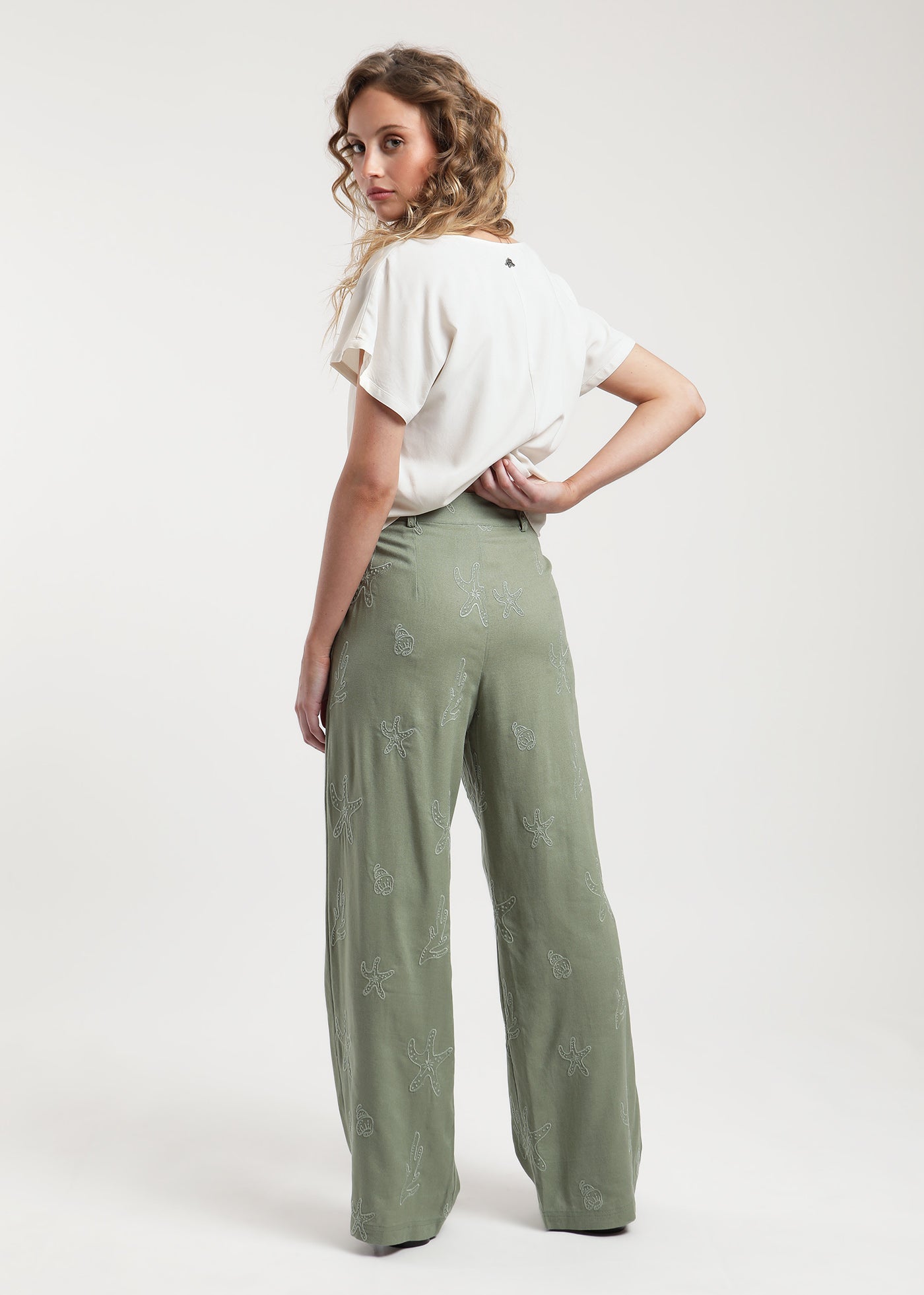 Pantalón Mujer Bordado - Verde