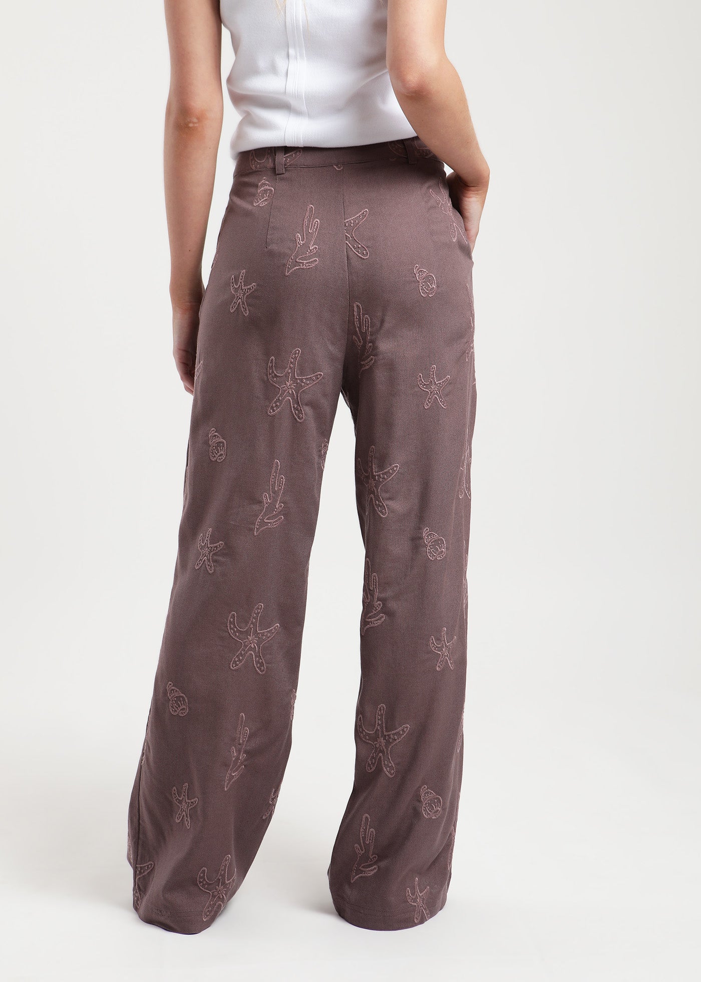 Pantalón Mujer Bordado - Berry Oscuro