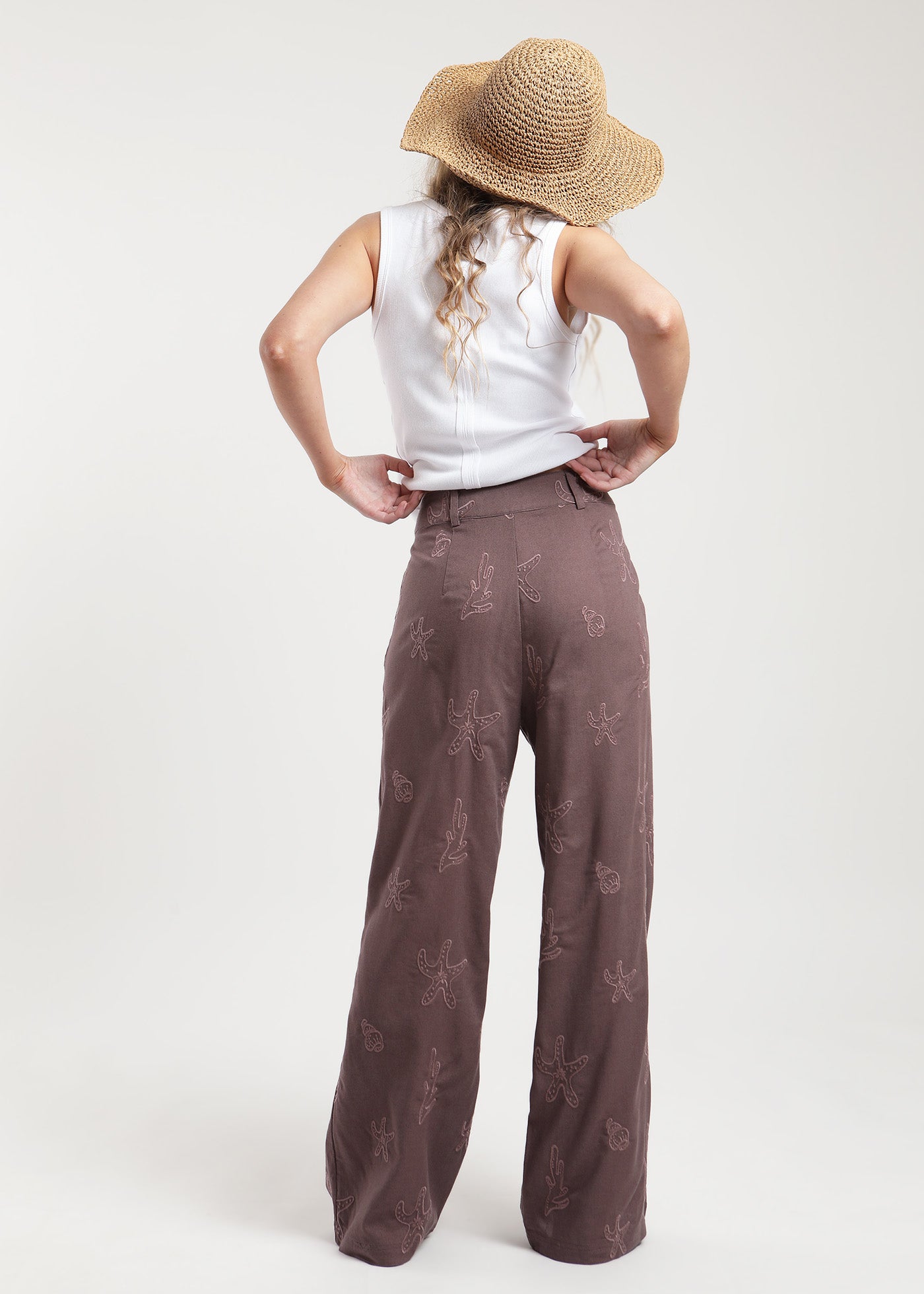 Pantalón Mujer Bordado - Berry Oscuro