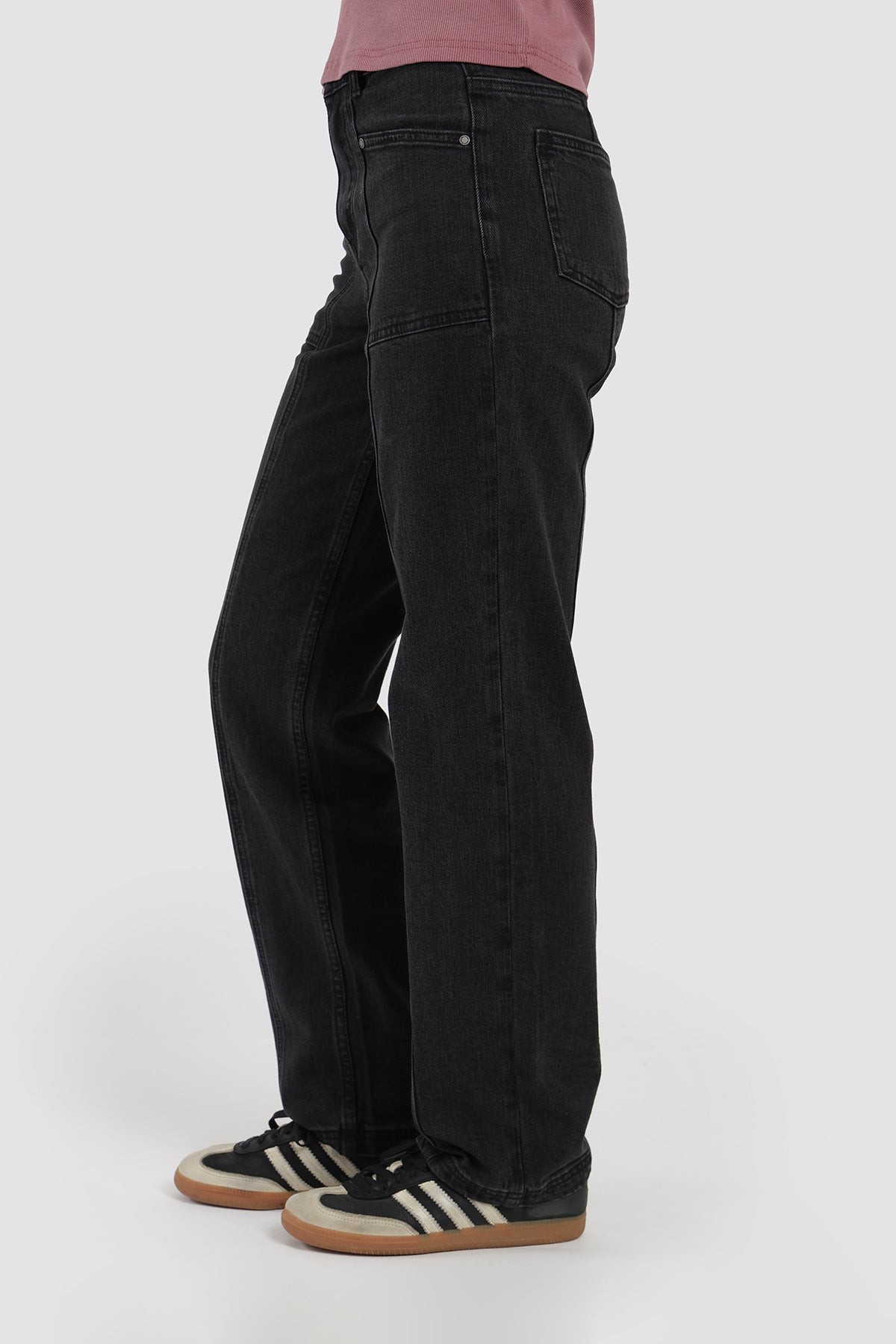 Pantalón Relaxed Bordado Denim Mujer - Negro