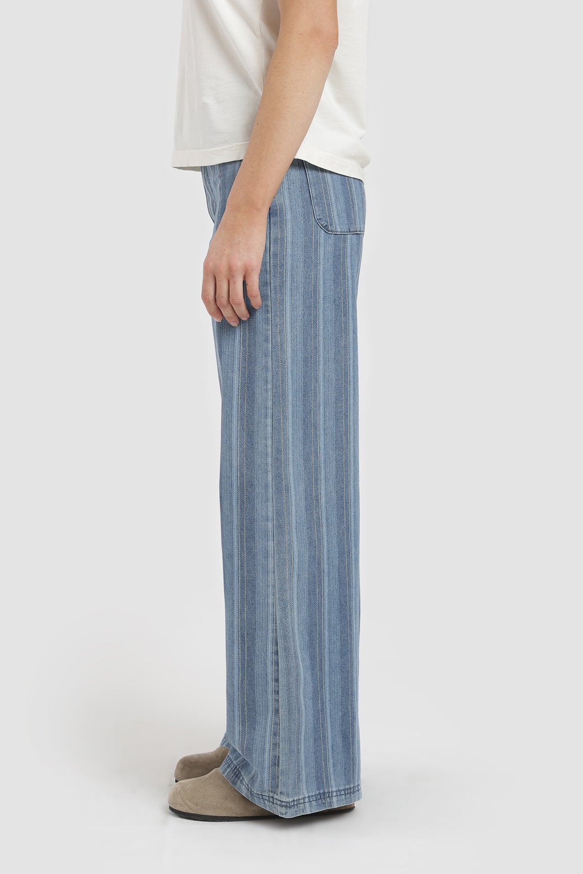 Pantalón Relaxed Rayas Mujer - Azul Denim