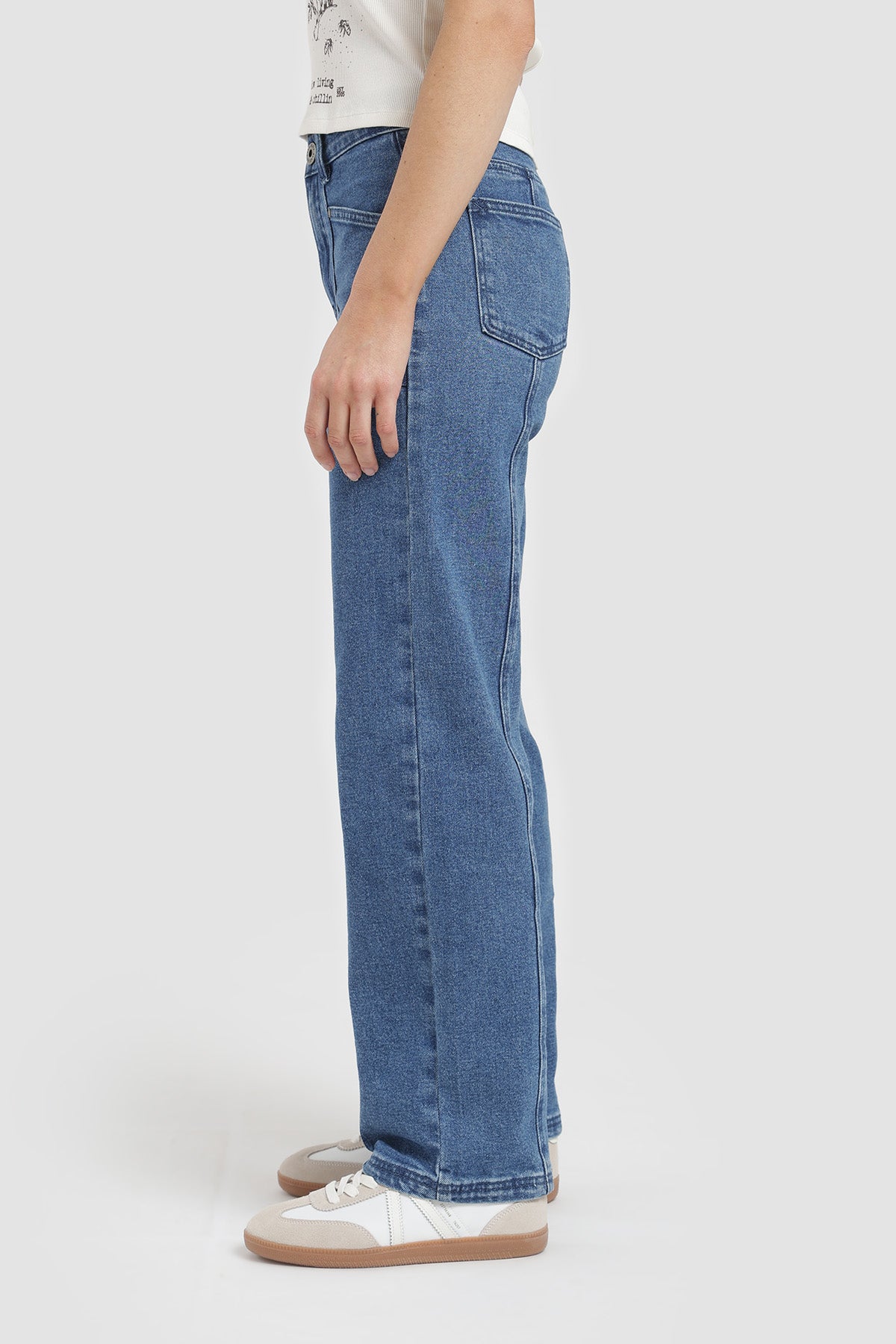 Pantalón Relaxed Bordado Denim Mujer - Azul Denim