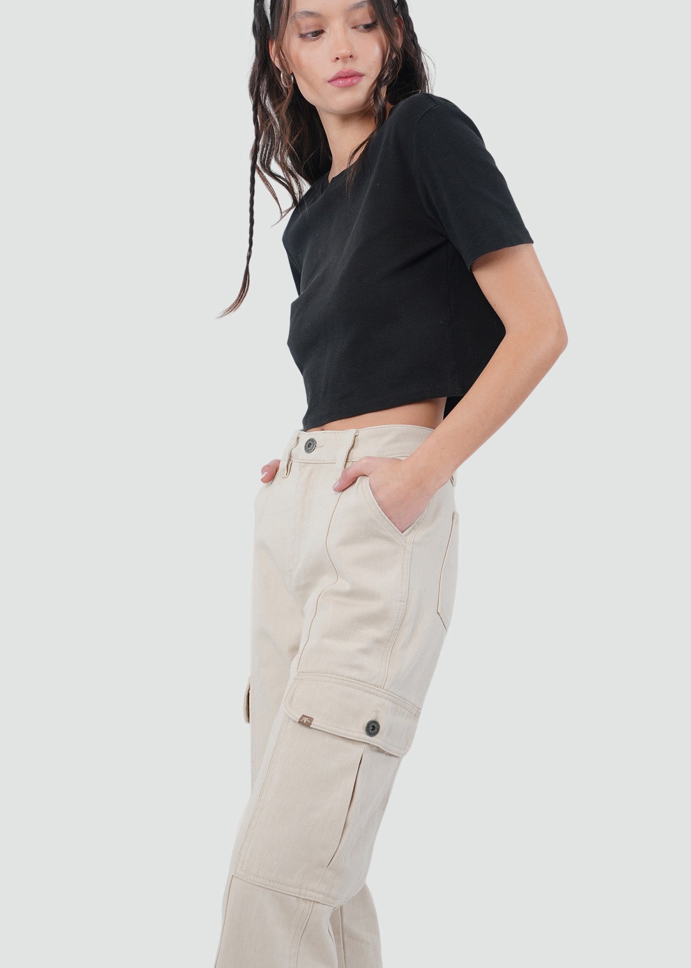 Pantalón Mujer Cargo - Ecru
