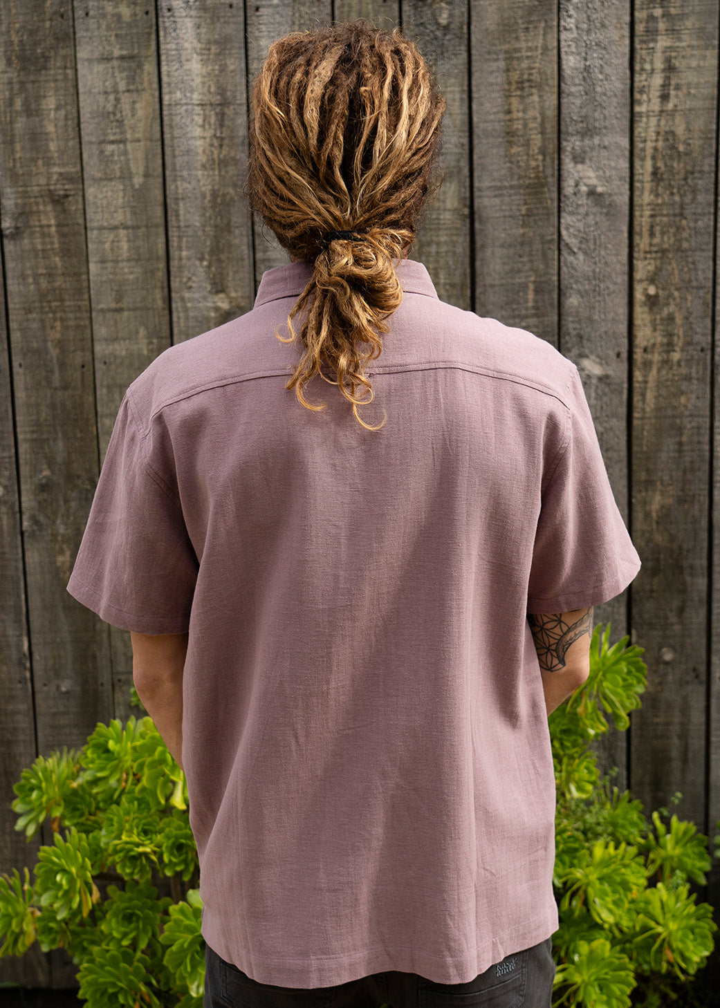 Camisa Clásica Manga Corta Lino Hombre - Lila Dim Gray