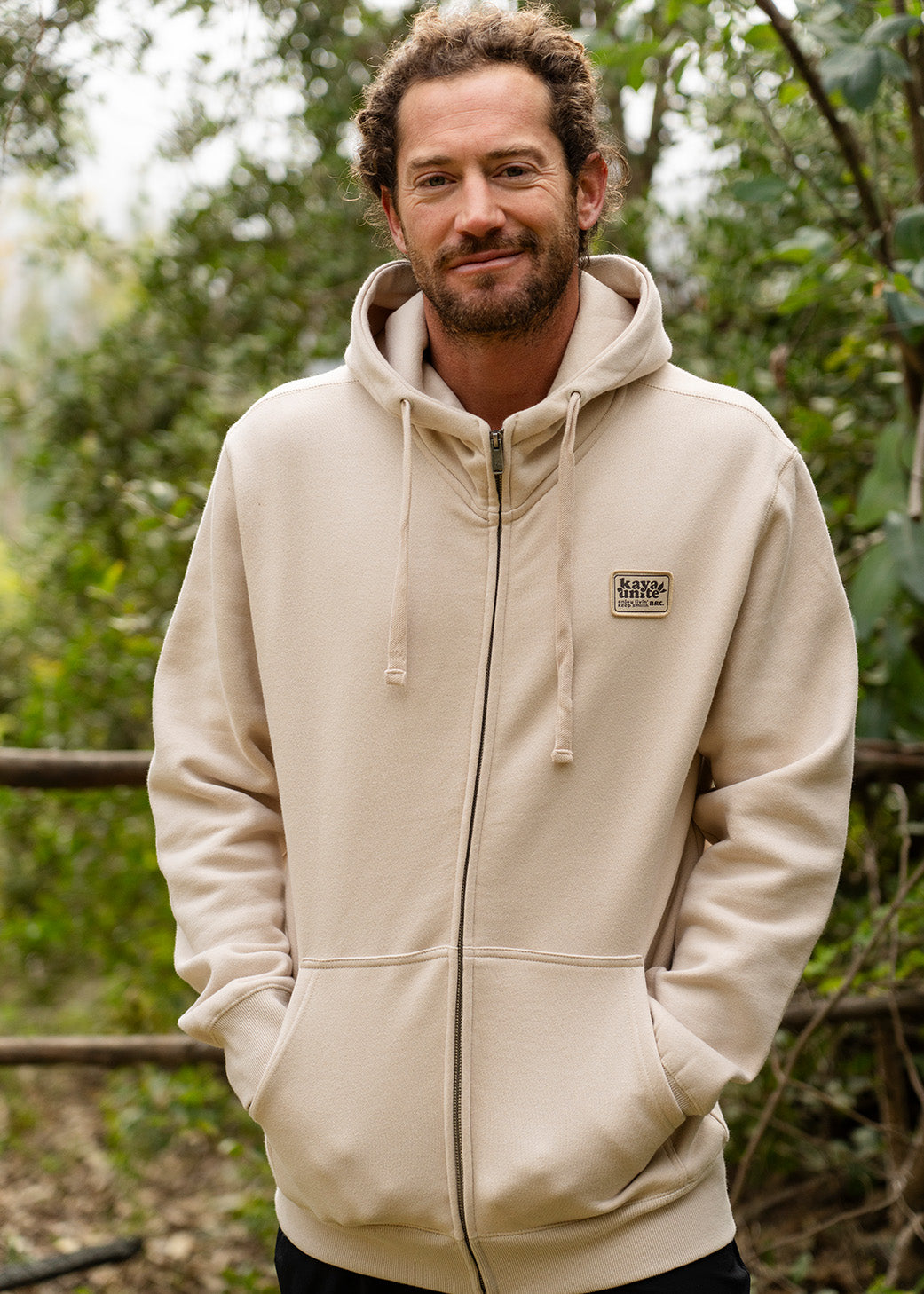 Polerón Con Cierre Algodón Kaya Hombre - Bone Gray