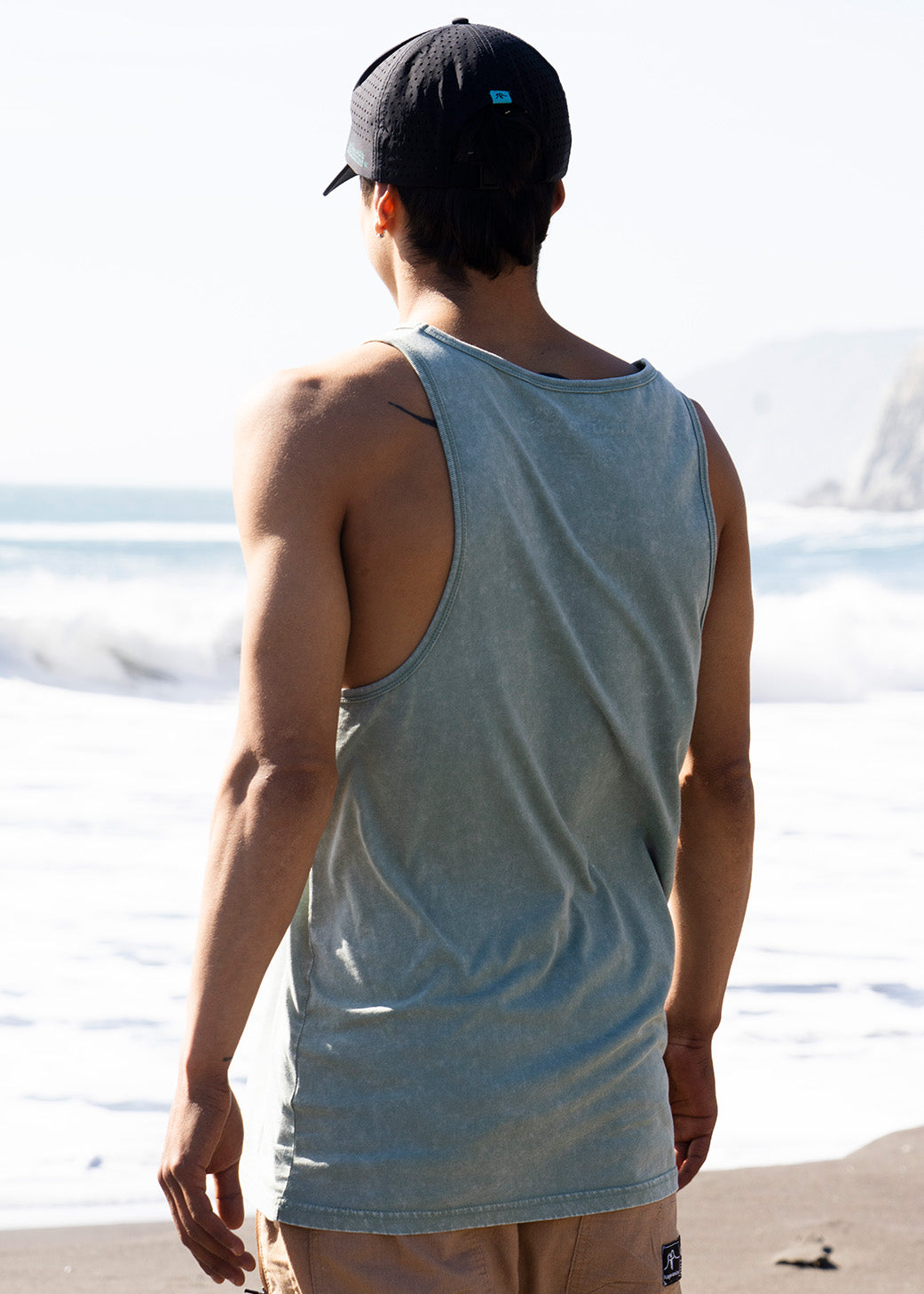 Polera Sin Mangas Algodón Aqua Hombre - Verde White Smoke