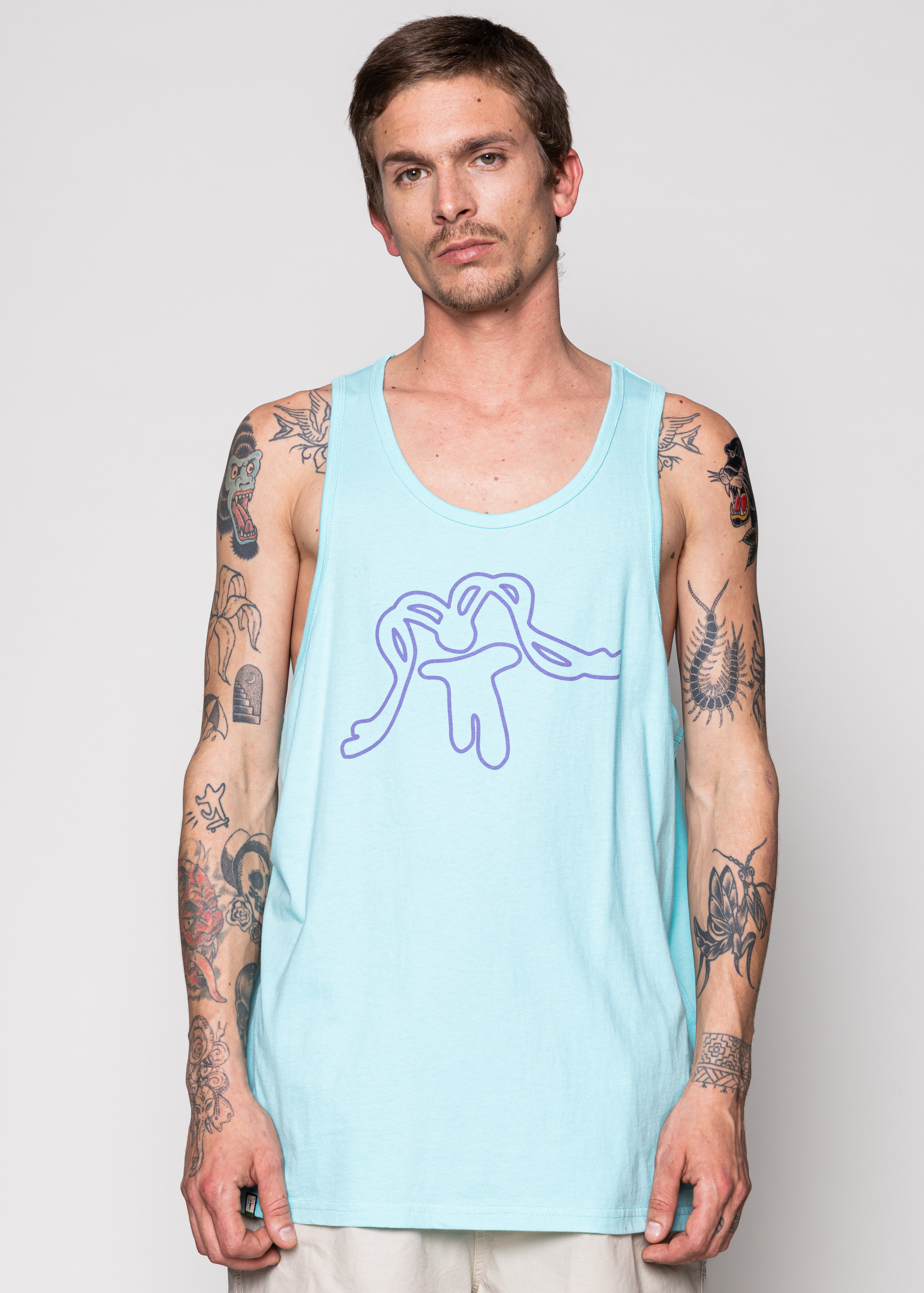 Polera Sin Mangas Algodón Outline Hombre - Verde Lavender