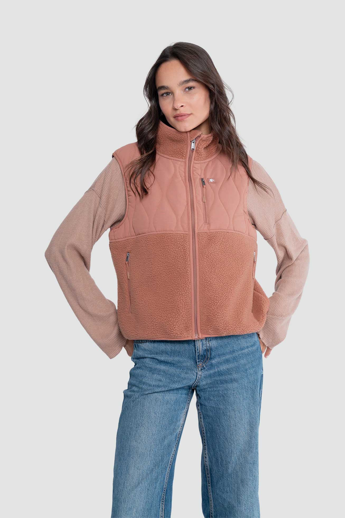 Chaqueta Sin Mangas Vest Mujer Solid - Terracota