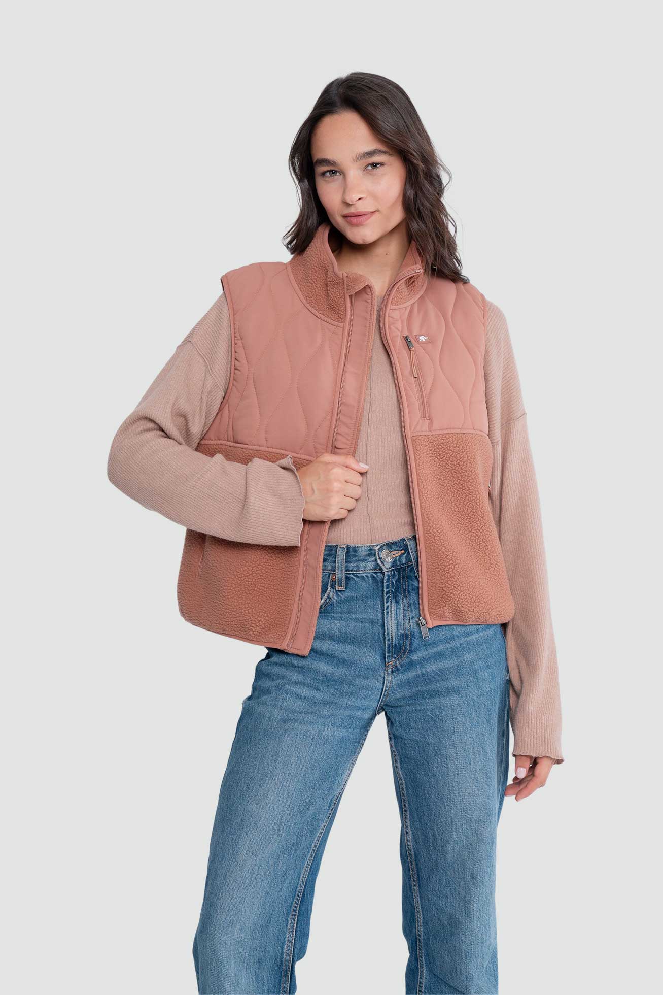 Chaqueta Sin Mangas Vest Mujer Solid - Terracota