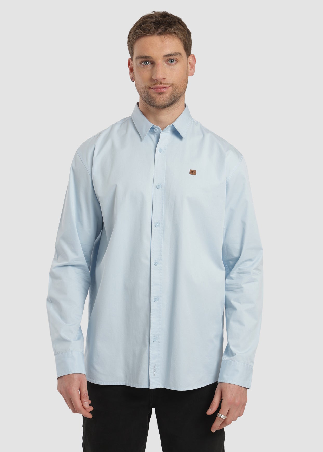 Camisa Manga Larga Algodón Hombre - Azul