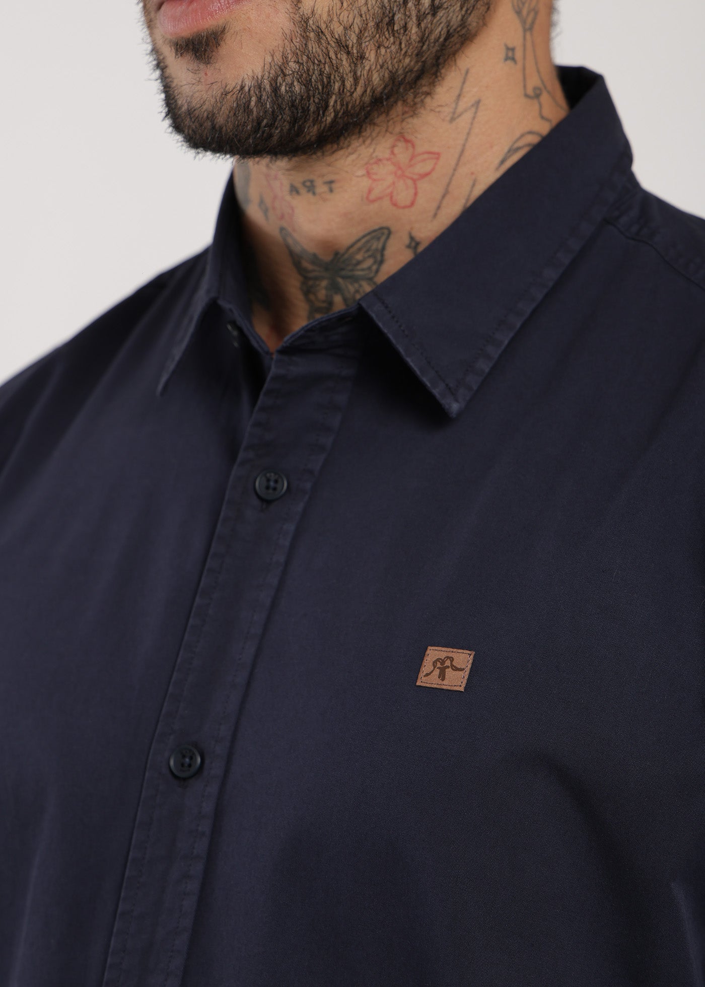 Camisa Manga Larga Algodón Hombre - Azul Oscuro