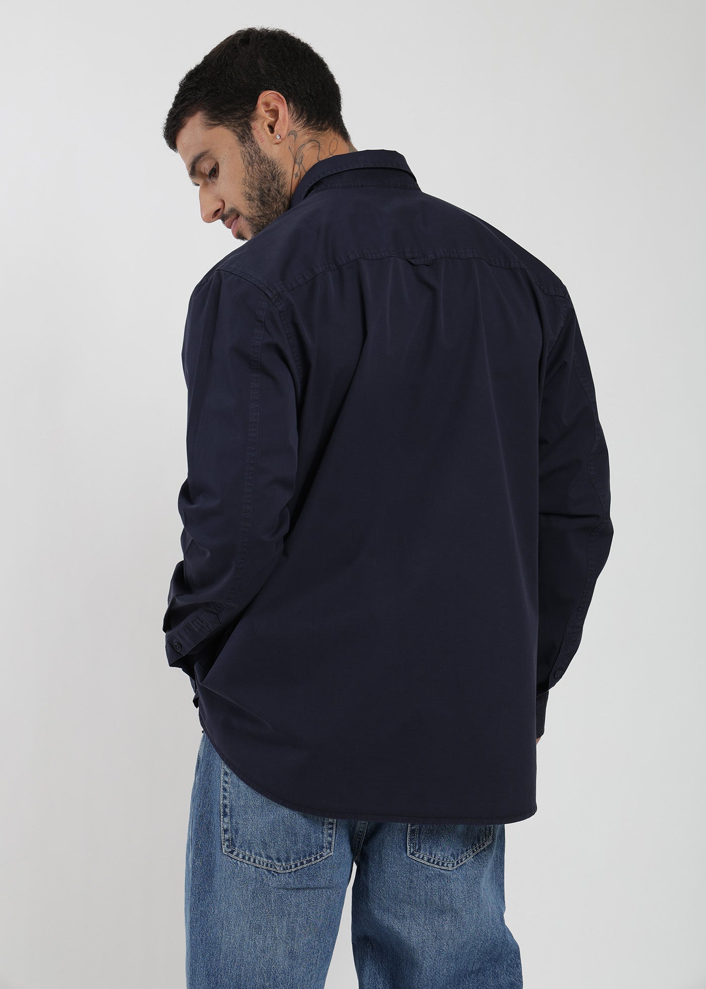 Camisa Manga Larga Algodón Hombre - Azul Oscuro