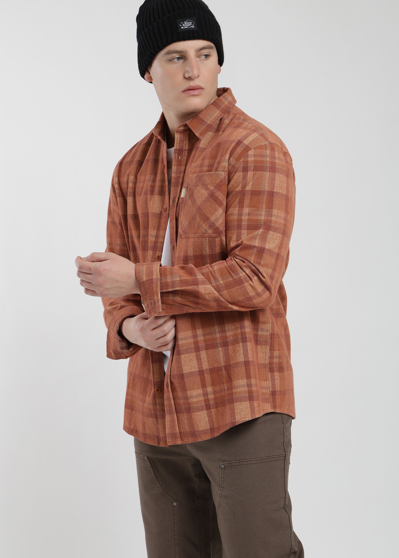 Camisa Manga Larga Cotelé Hombre - Café