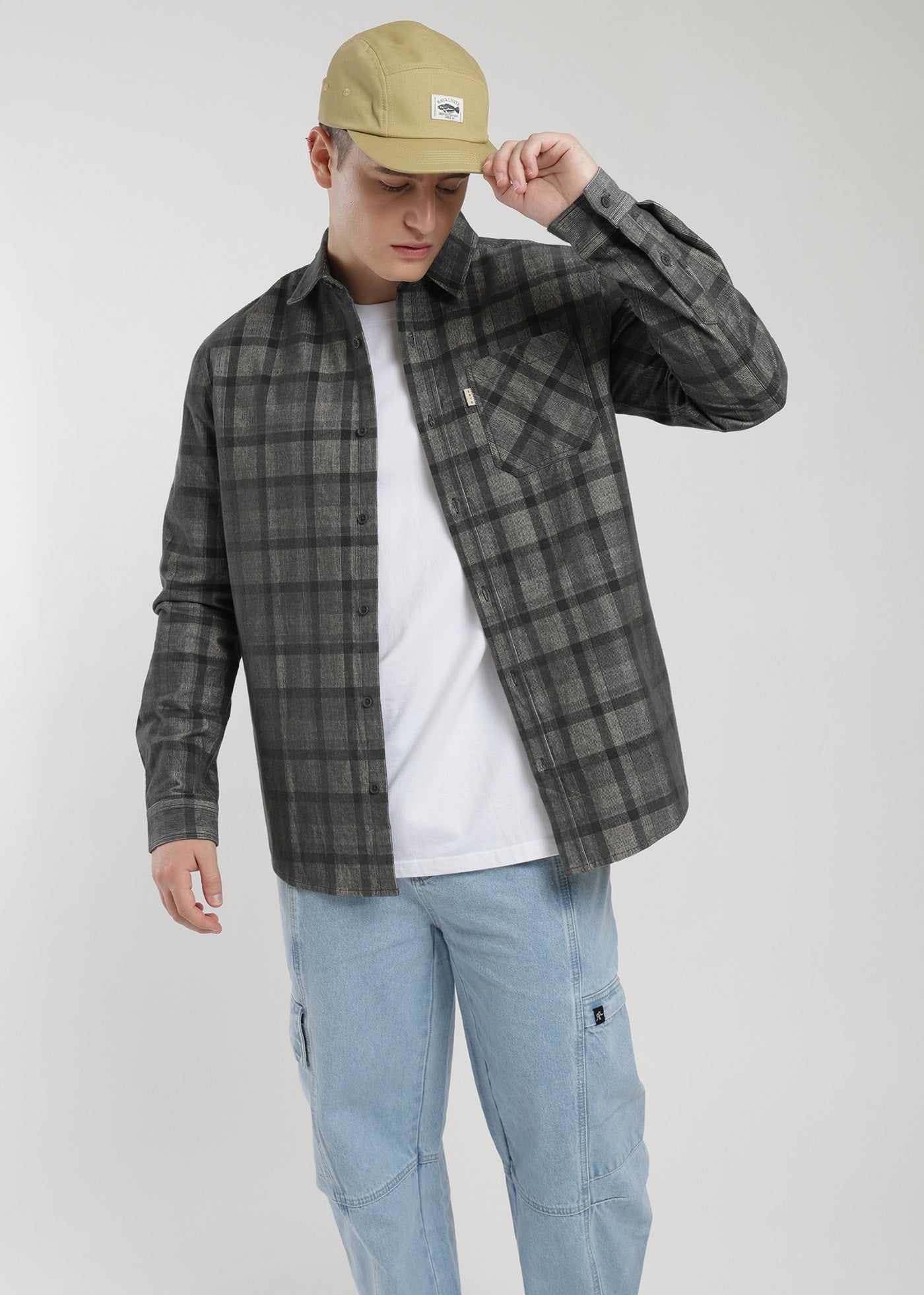 Camisa Manga Larga Cotelé Hombre - Gris