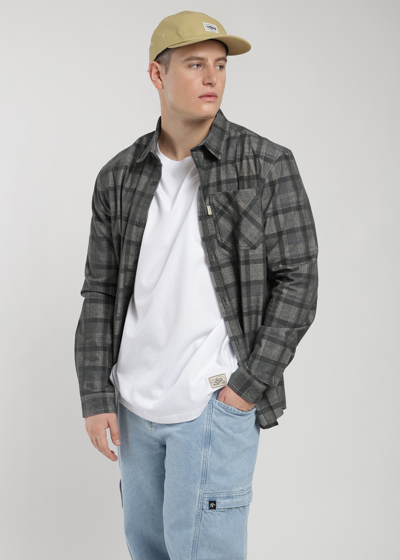 Camisa Manga Larga Cotelé Hombre - Gris