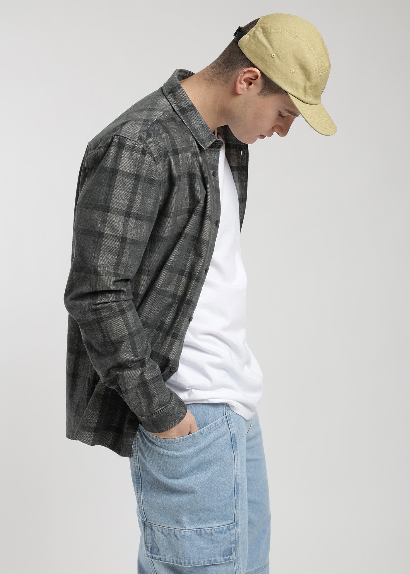 Camisa Manga Larga Cotelé Hombre - Gris