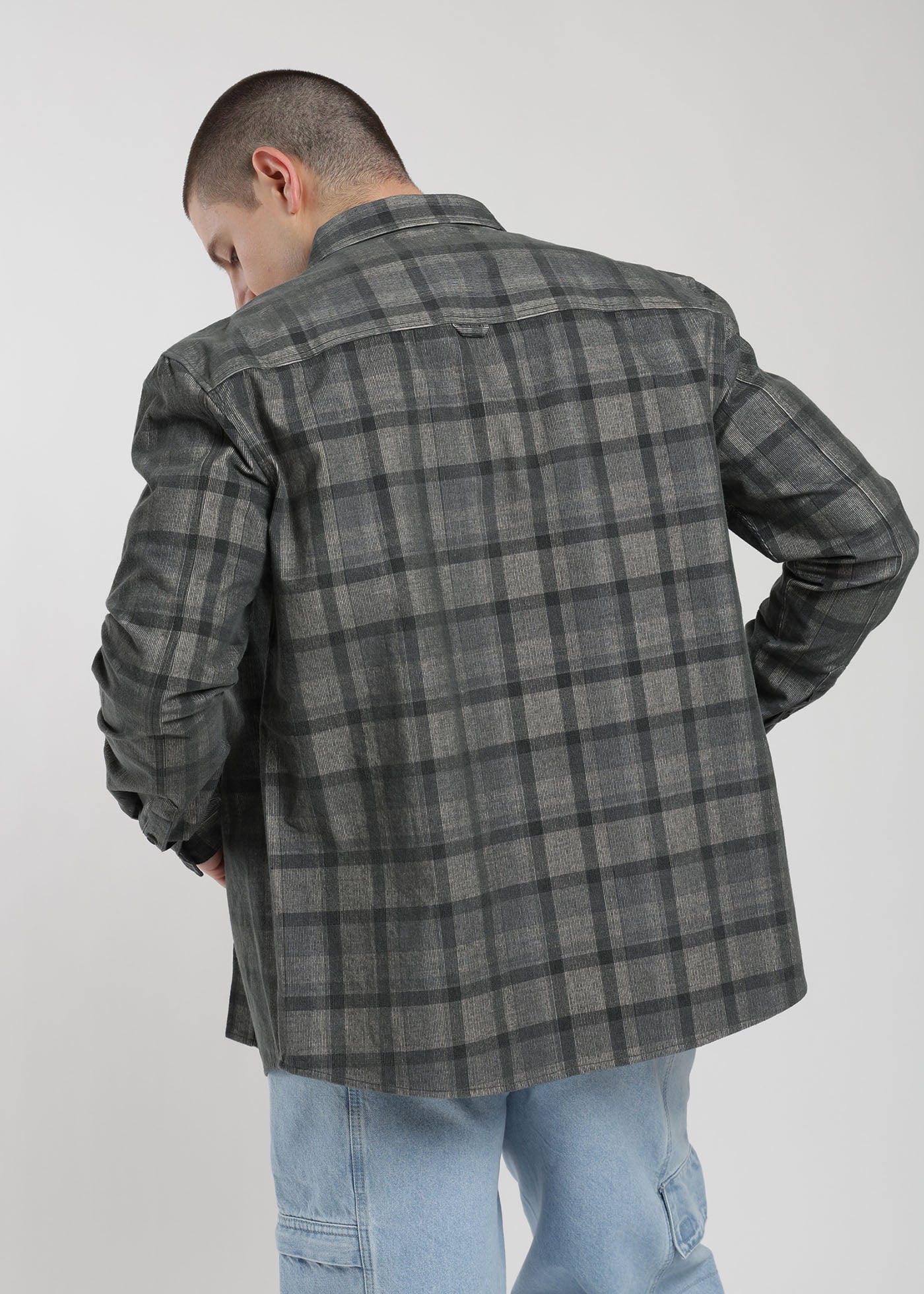 Camisa Manga Larga Cotelé Hombre - Gris