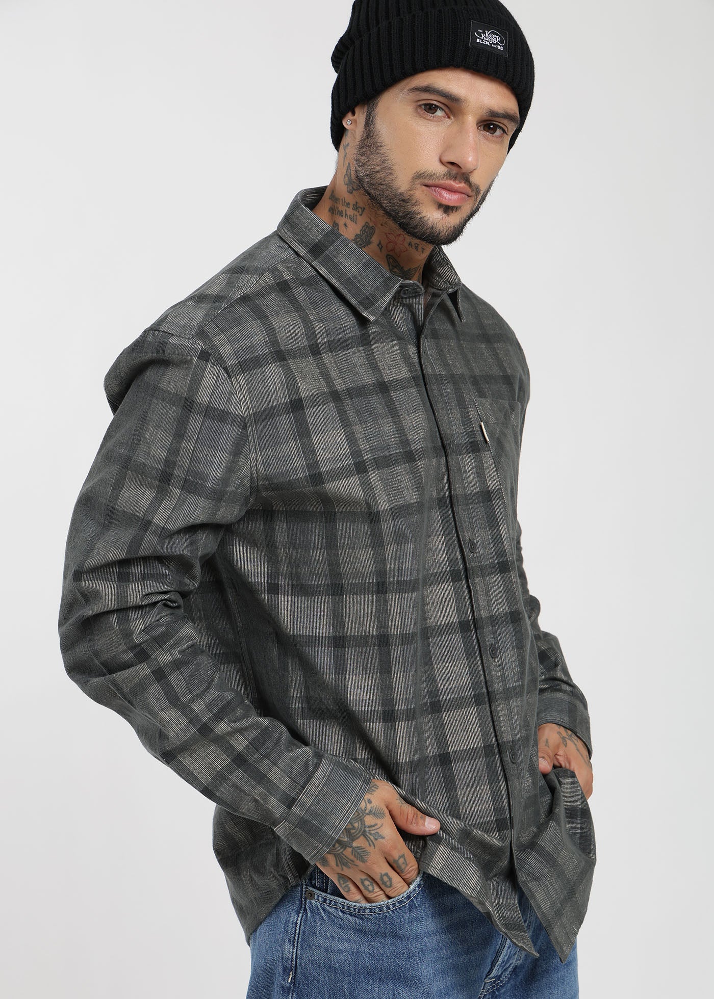 Camisa Manga Larga Cotelé Hombre - Gris