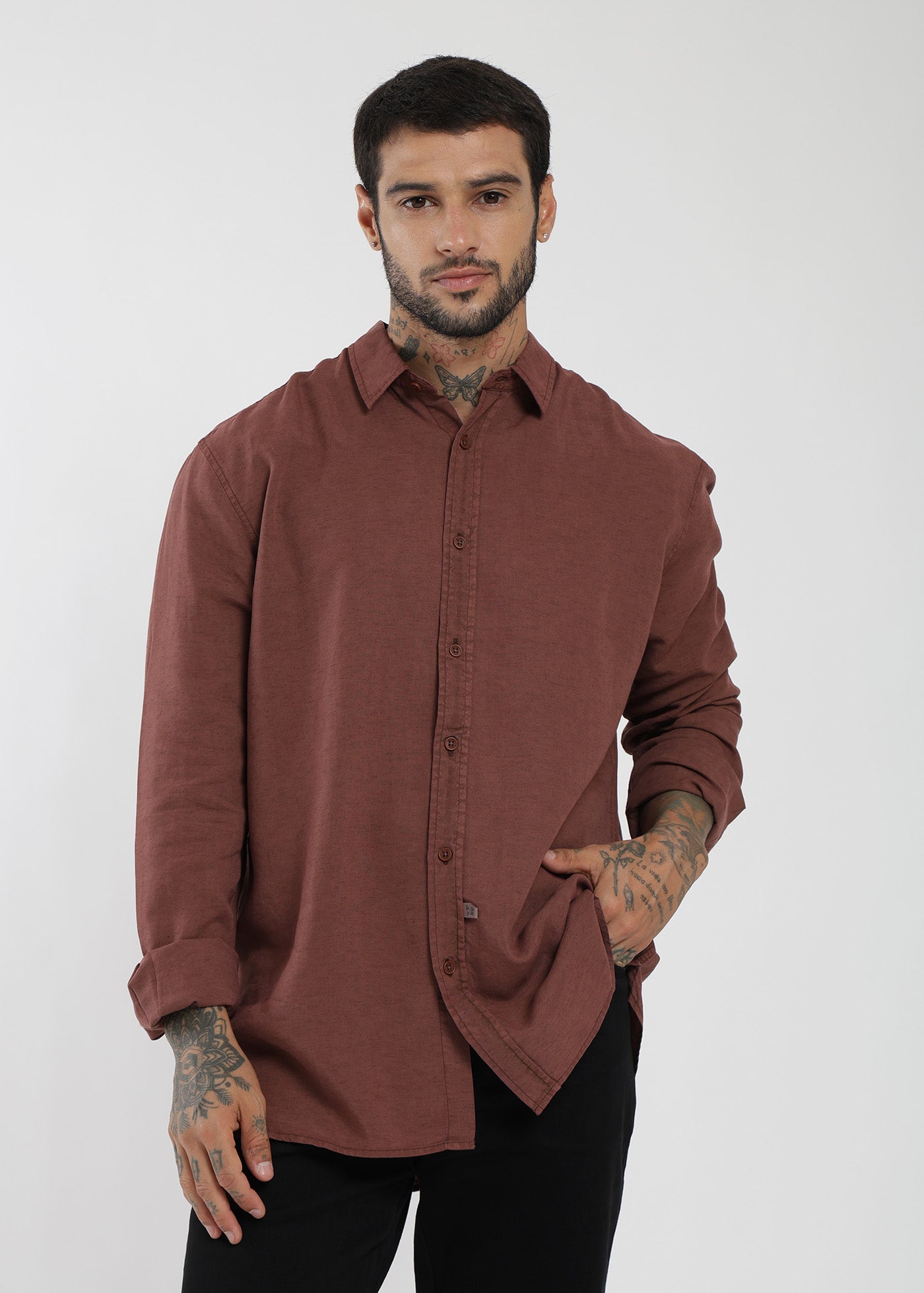 Camisa Manga Larga Tenlin Hombre - Naranjo