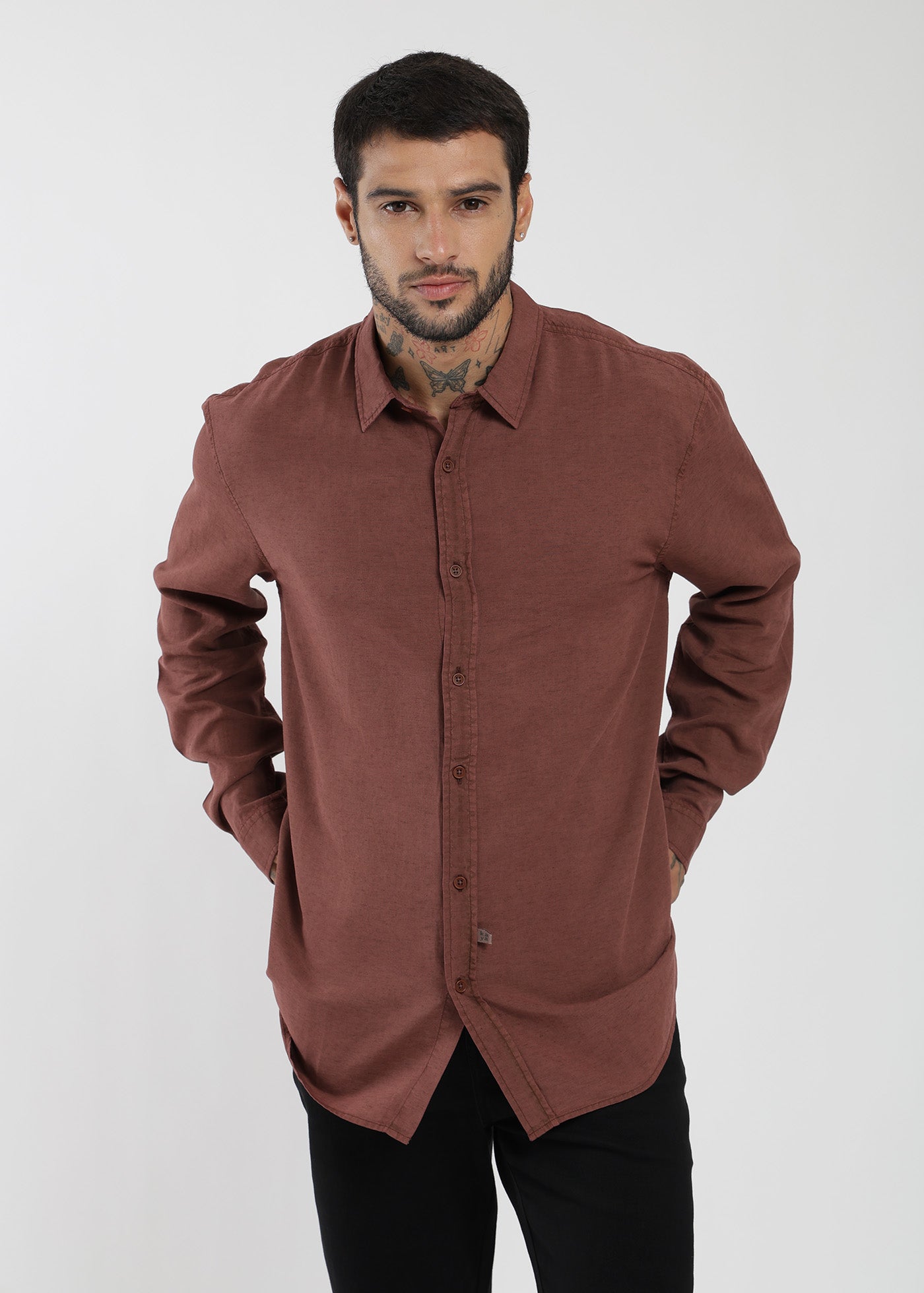 Camisa Manga Larga Tenlin Hombre - Naranjo