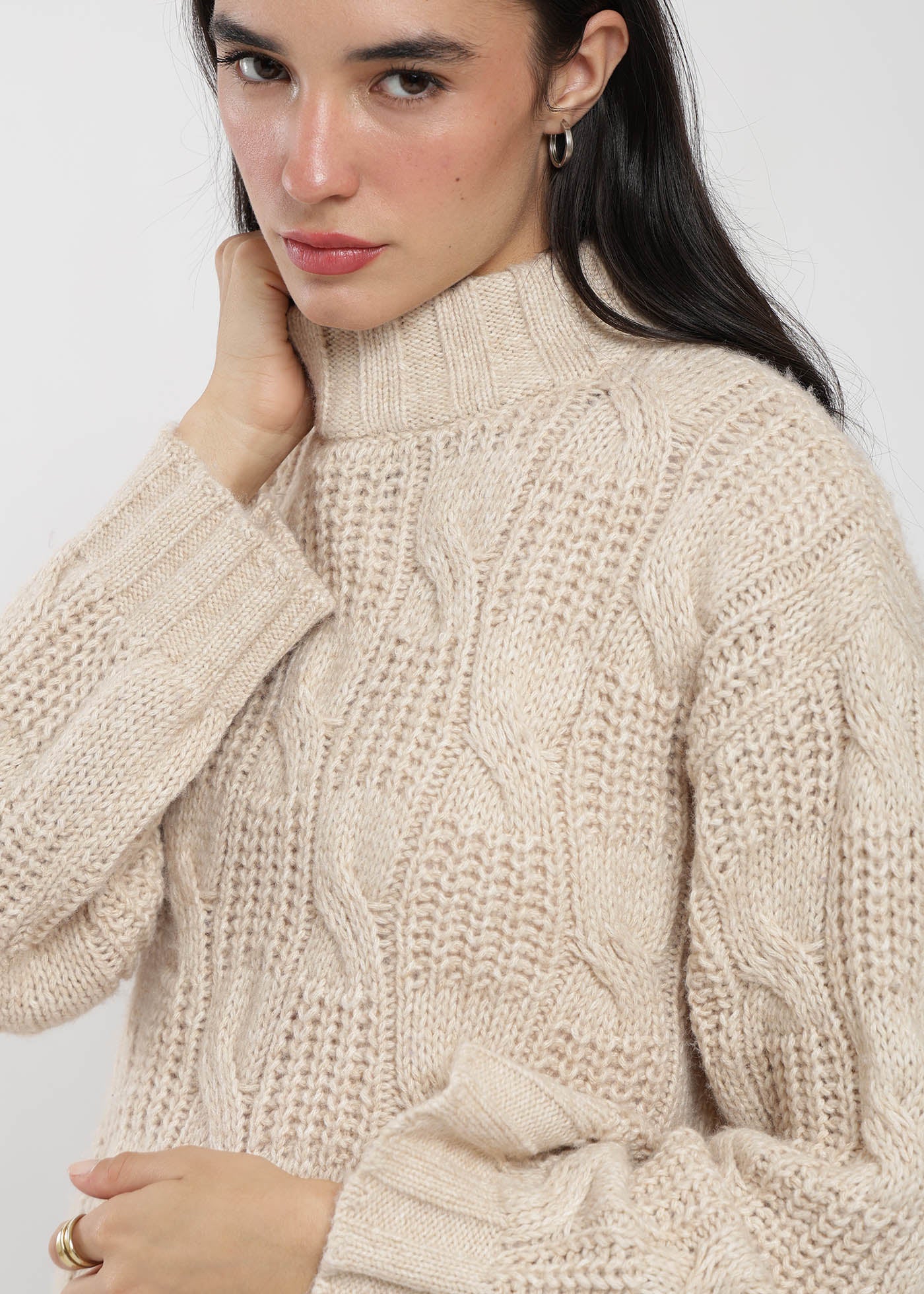 Chaleco Tejido Cuello Redondo Daily Texture Mujer - Beige
