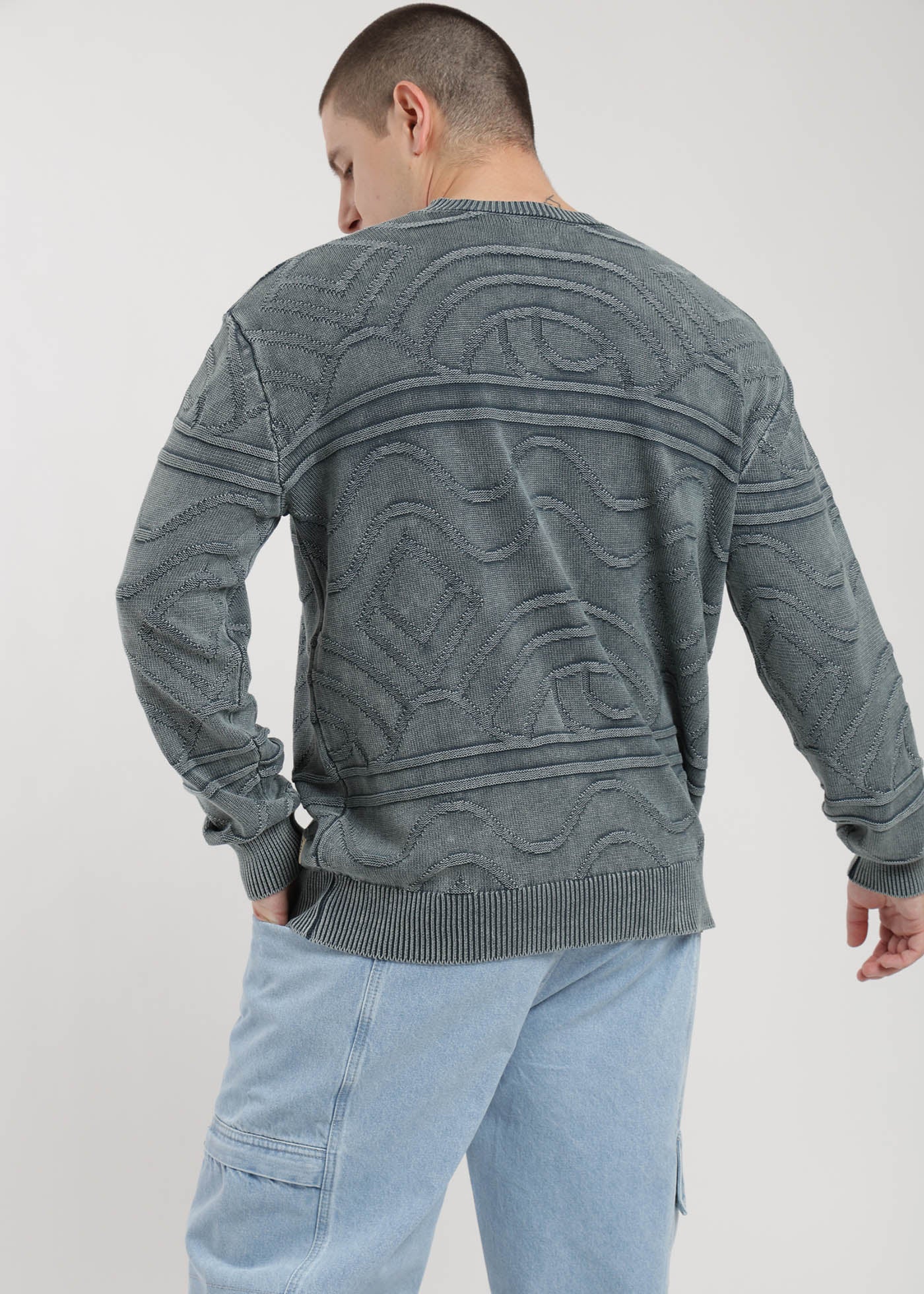 Chaleco Tejido Cuello Redondo Jacquard Hombre - Azul