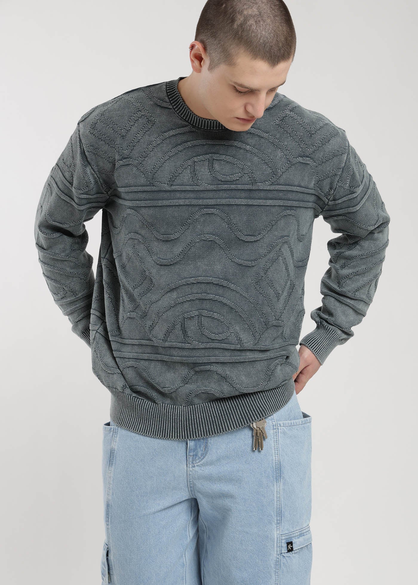 Chaleco Tejido Cuello Redondo Jacquard Hombre - Azul