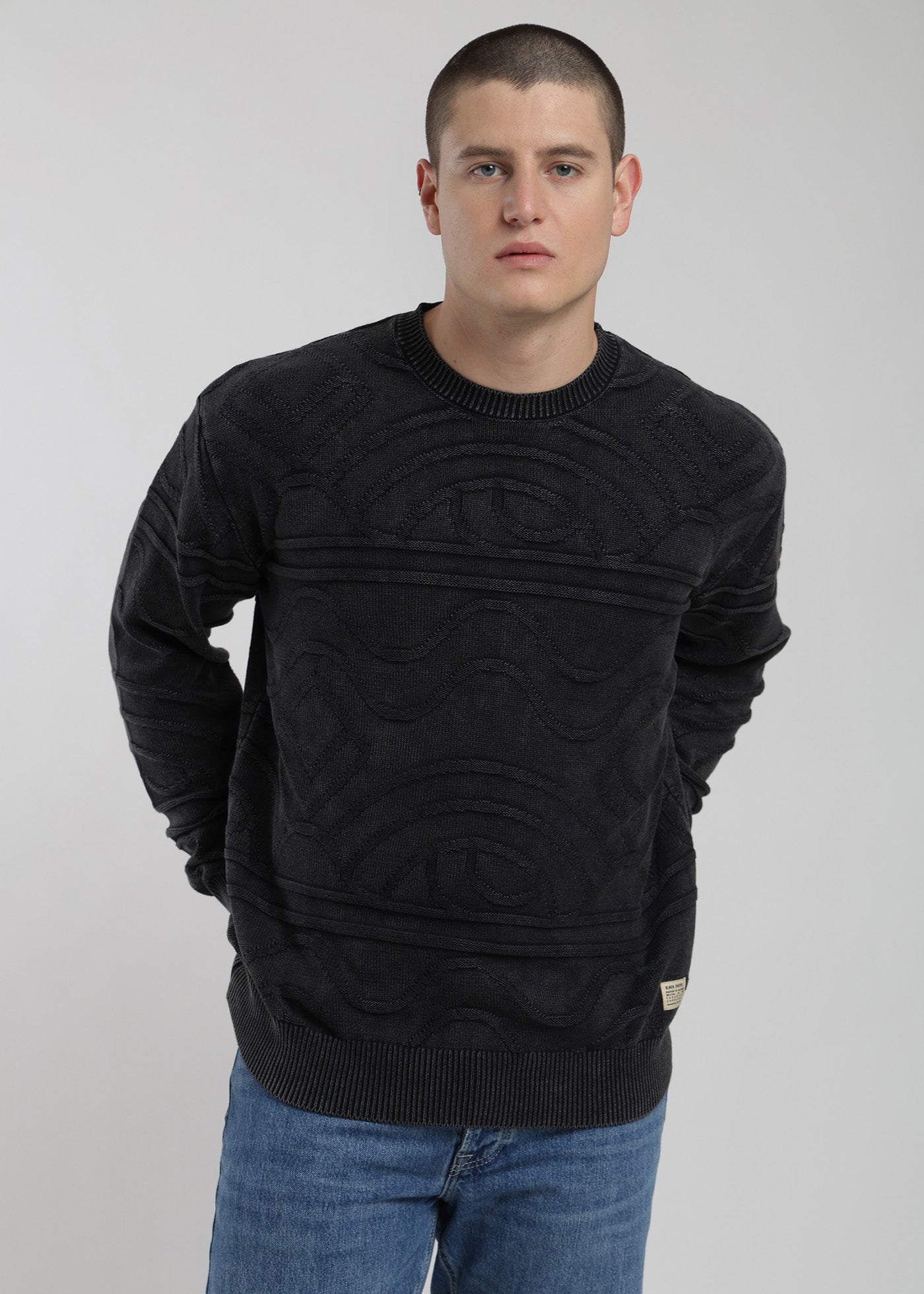 Chaleco Tejido Cuello Redondo Jacquard Hombre - Negro