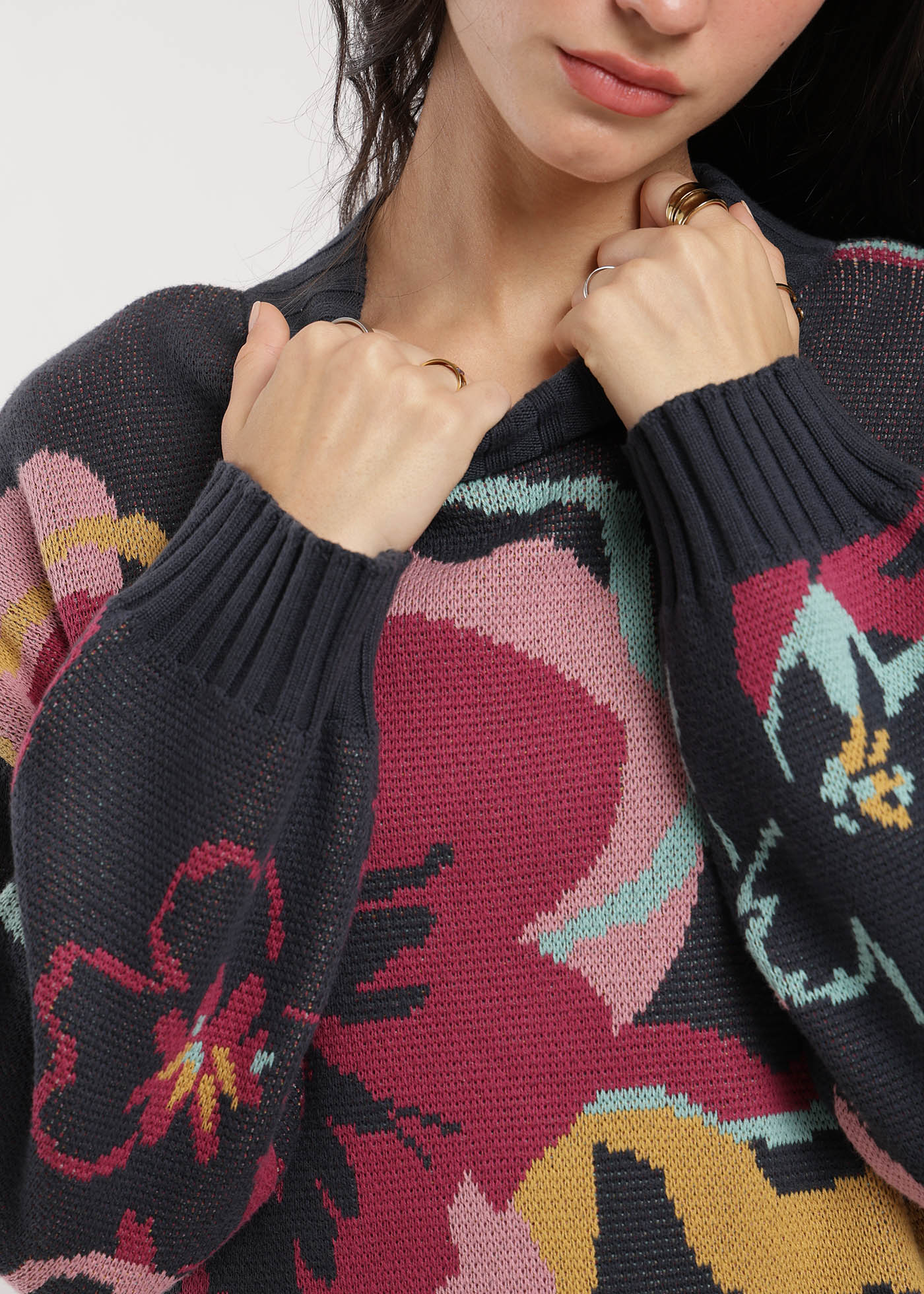 Chaleco Tejido Cuello Redondo Jacquard Mujer Lavender #Color_Azul