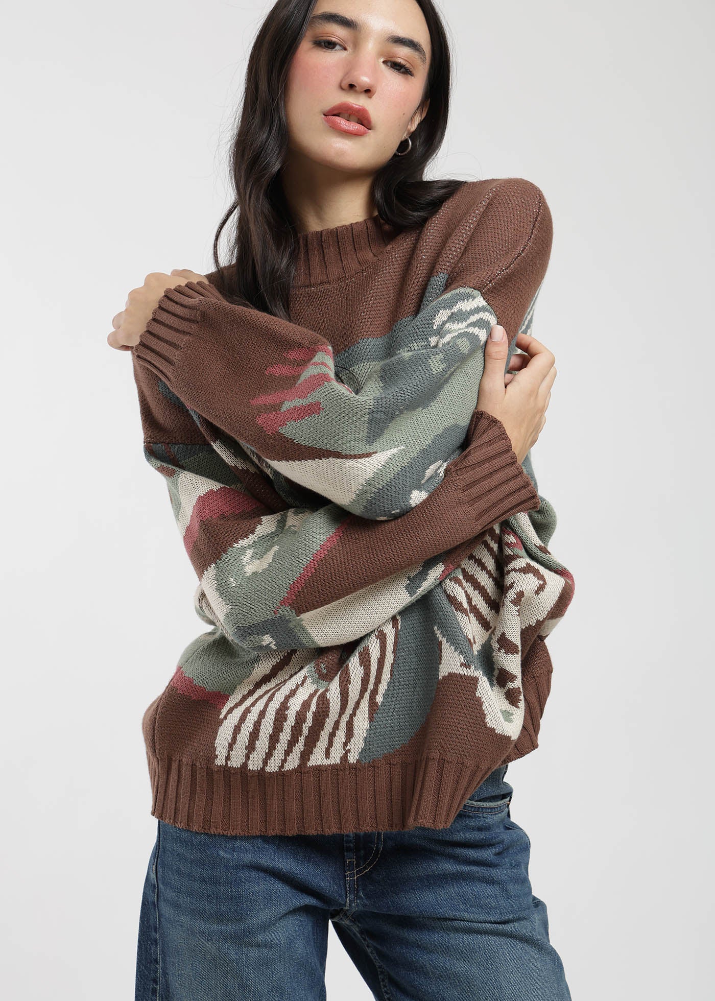 Chaleco Tejido Cuello Redondo Jacquard Mujer Lavender #Color_Café