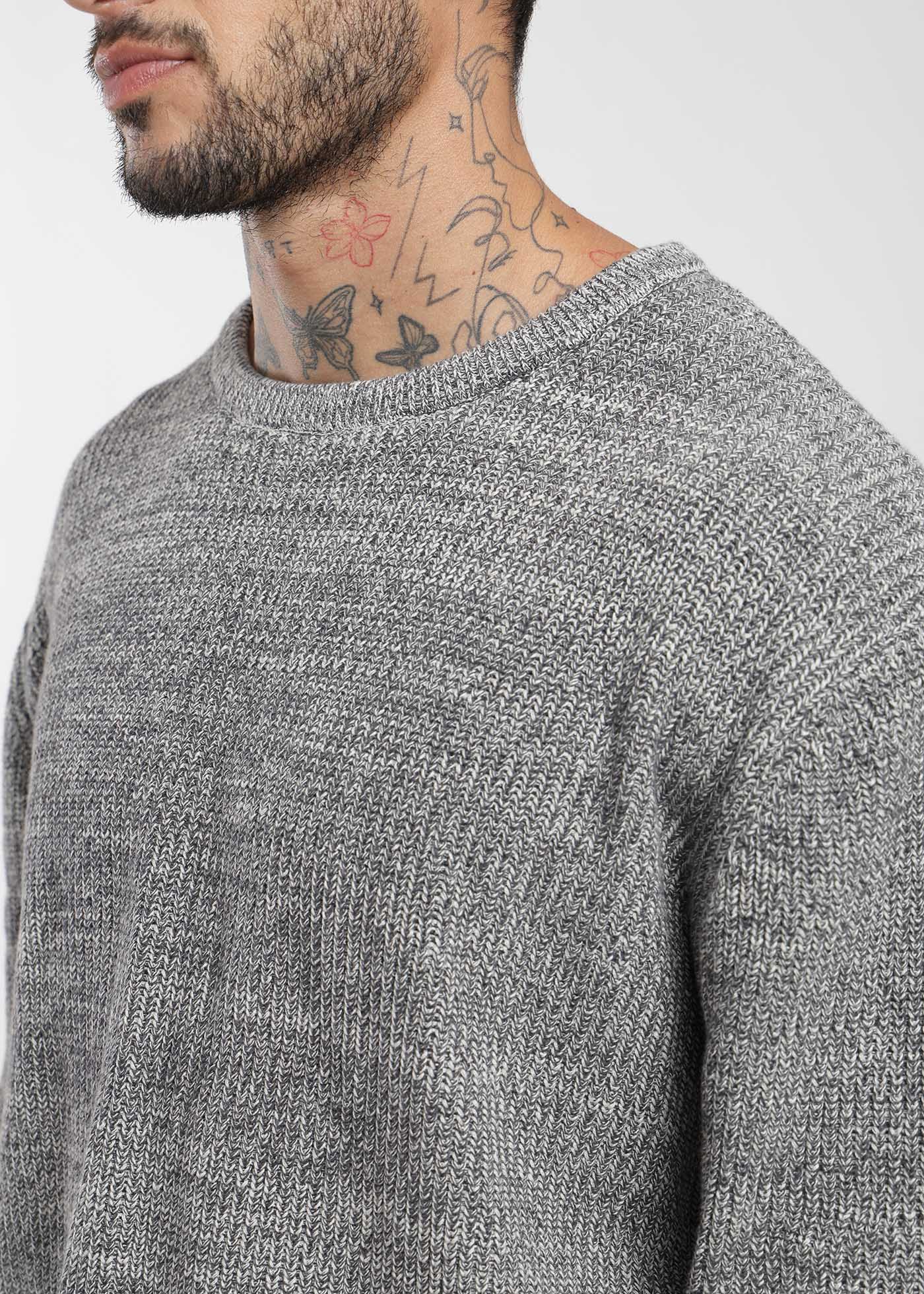 Chaleco Tejido Cuello Redondo Melange Hombre - Gris