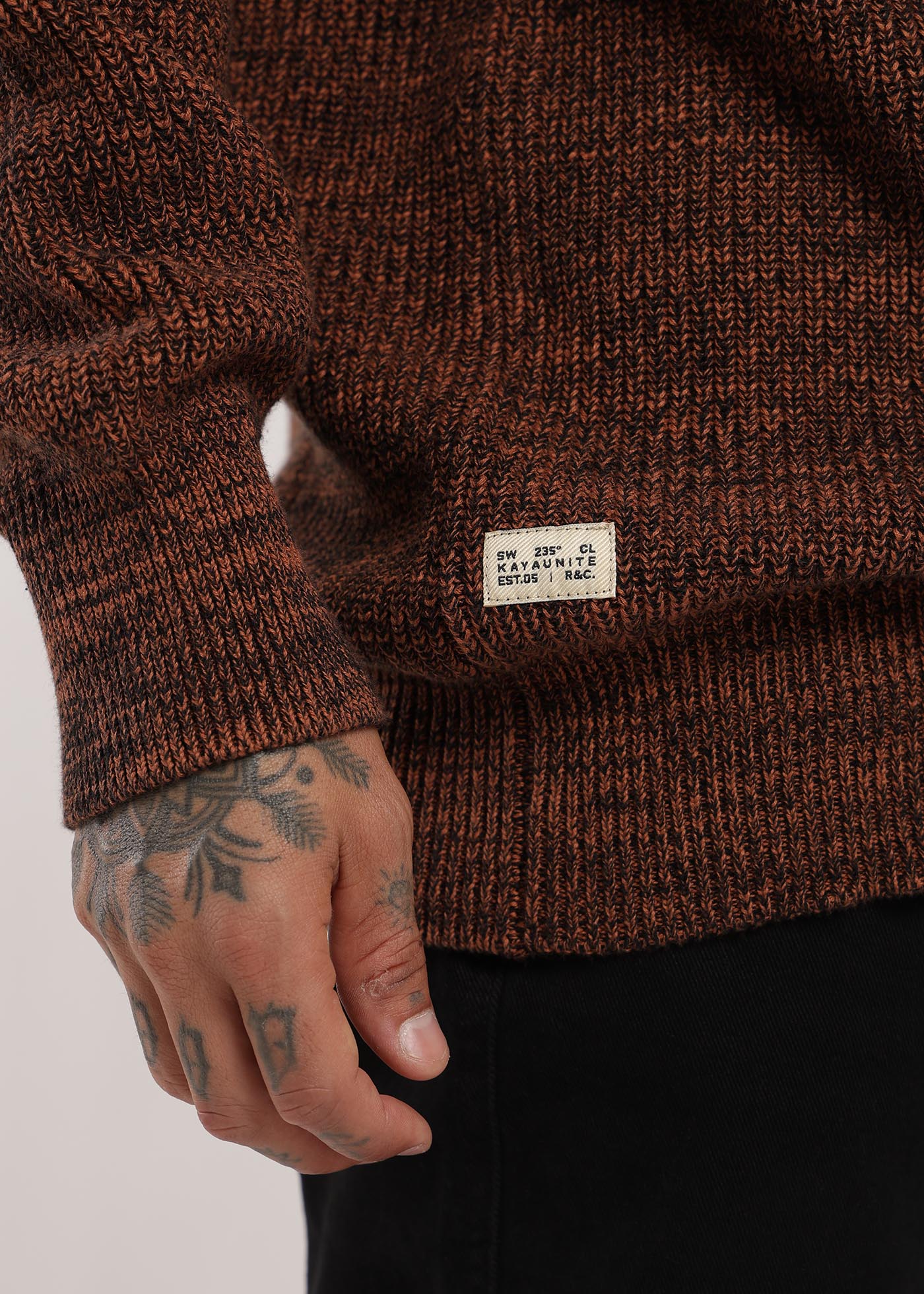 Chaleco Tejido Cuello Redondo Melange Hombre - Naranjo