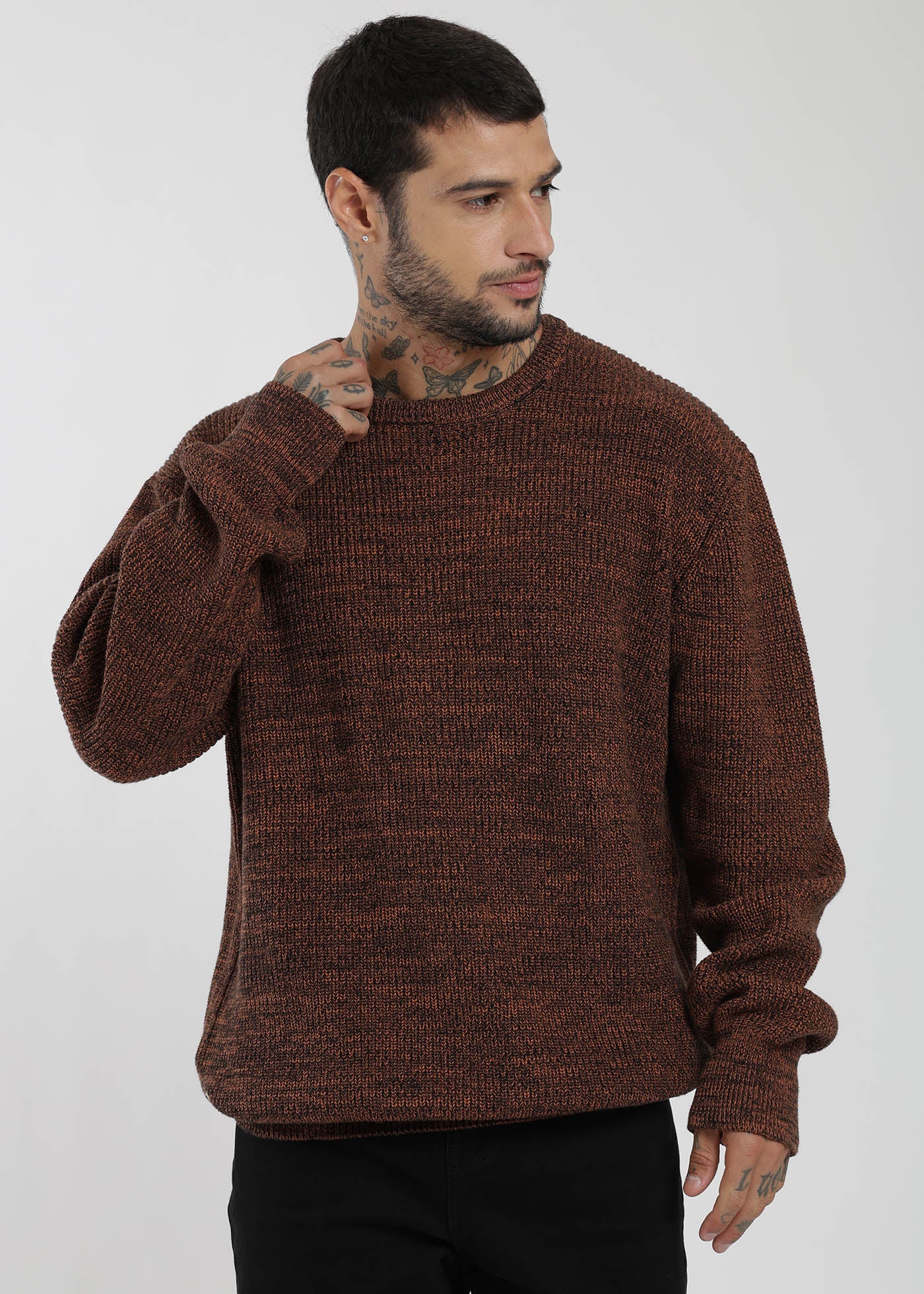 Chaleco Tejido Cuello Redondo Melange Hombre - Naranjo