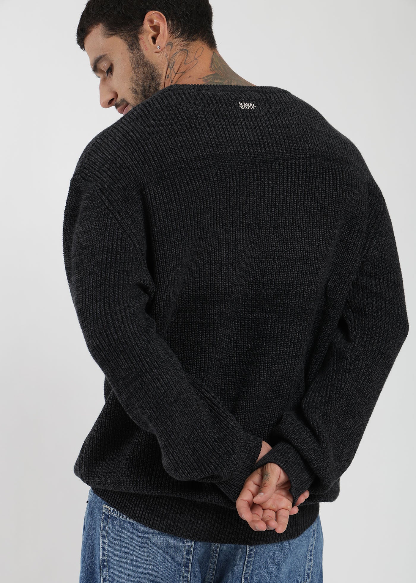 Chaleco Tejido Cuello Redondo Melange Hombre - Negro