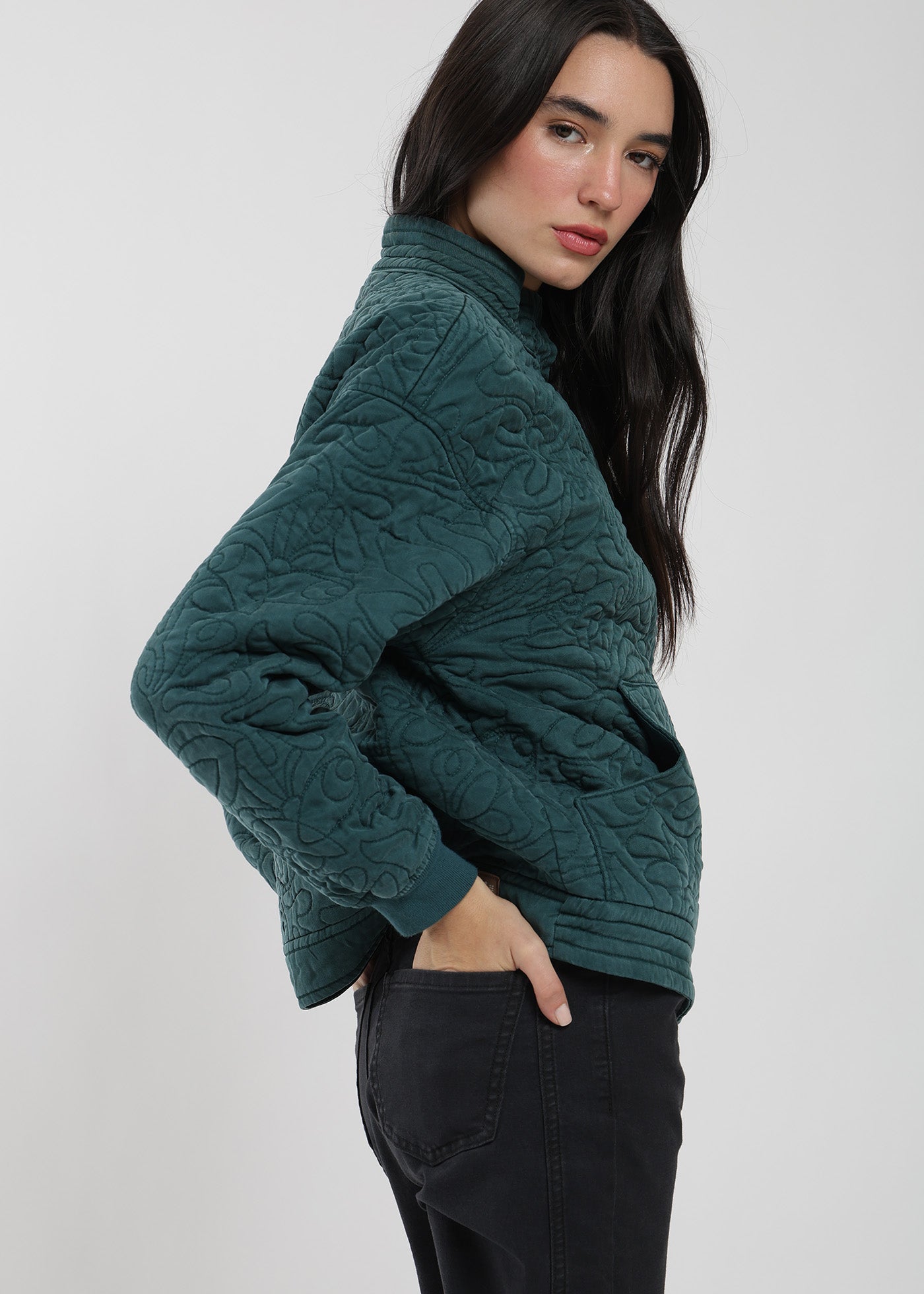 Chaqueta Bomber Acolchada Tencel Mujer Light Gray #Color_Petrol