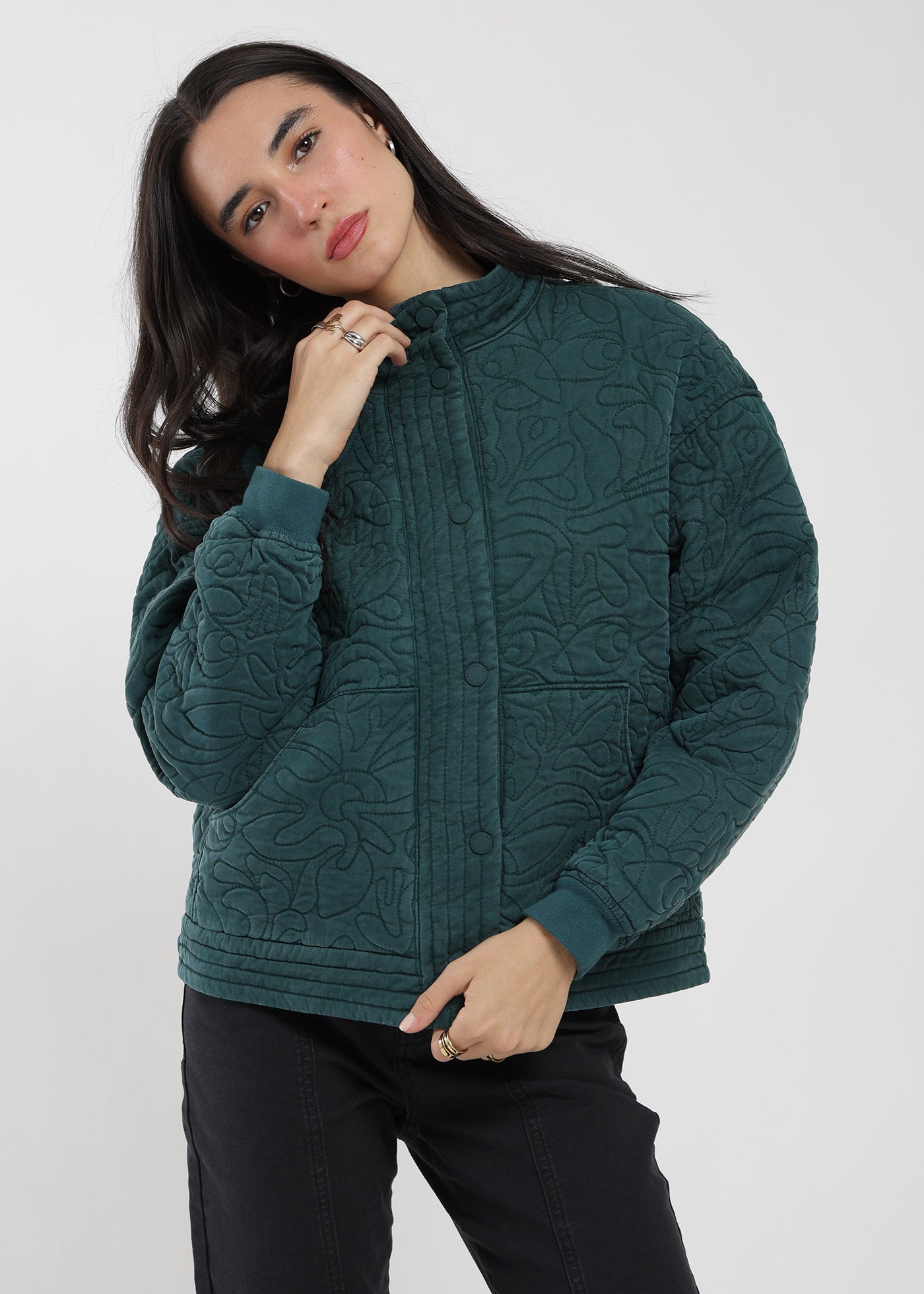 Chaqueta Bomber Acolchada Tencel Mujer Dark Slate Gray #Color_Petrol