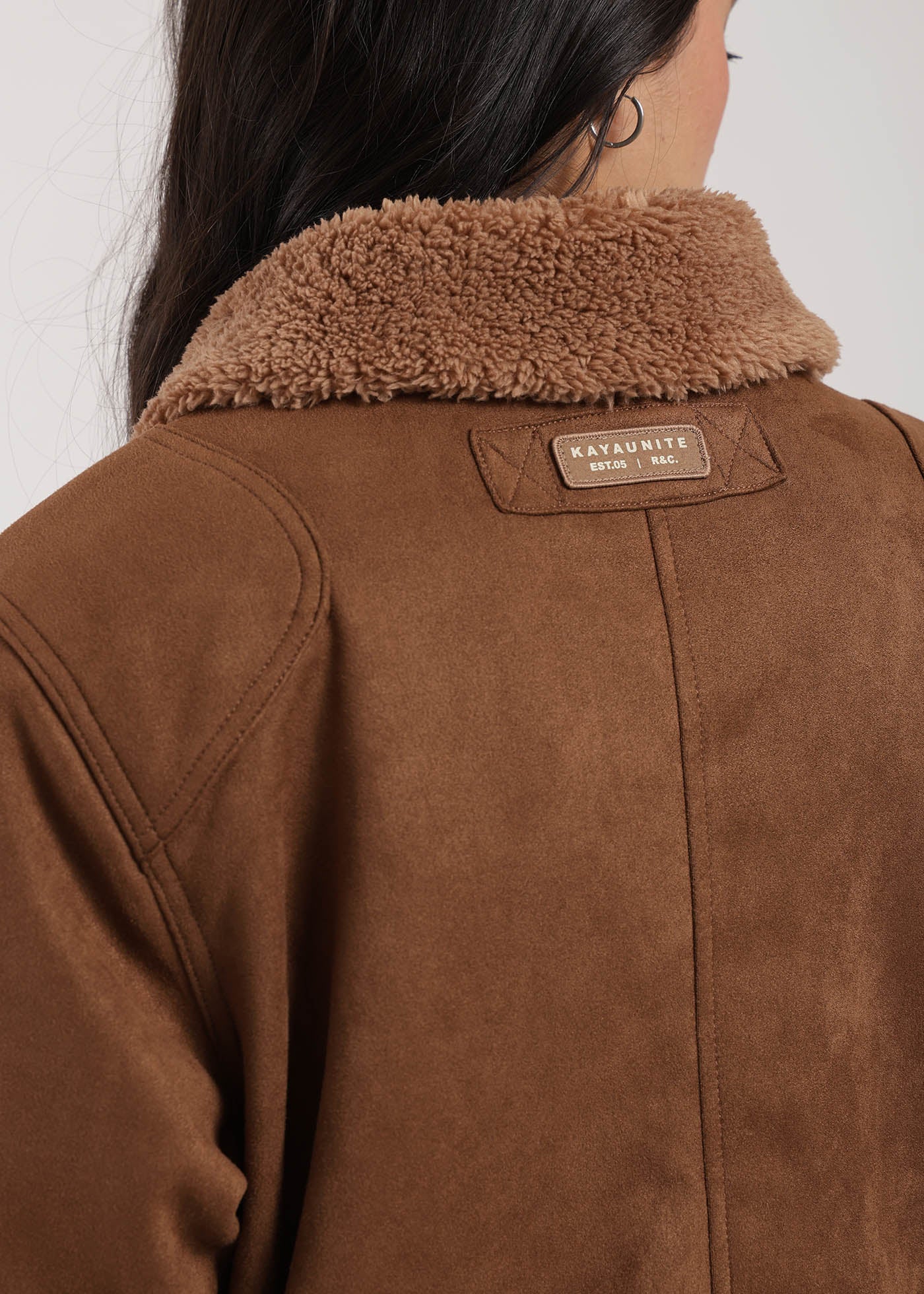 Chaqueta Bomber Suede Mujer Café #Color_Café