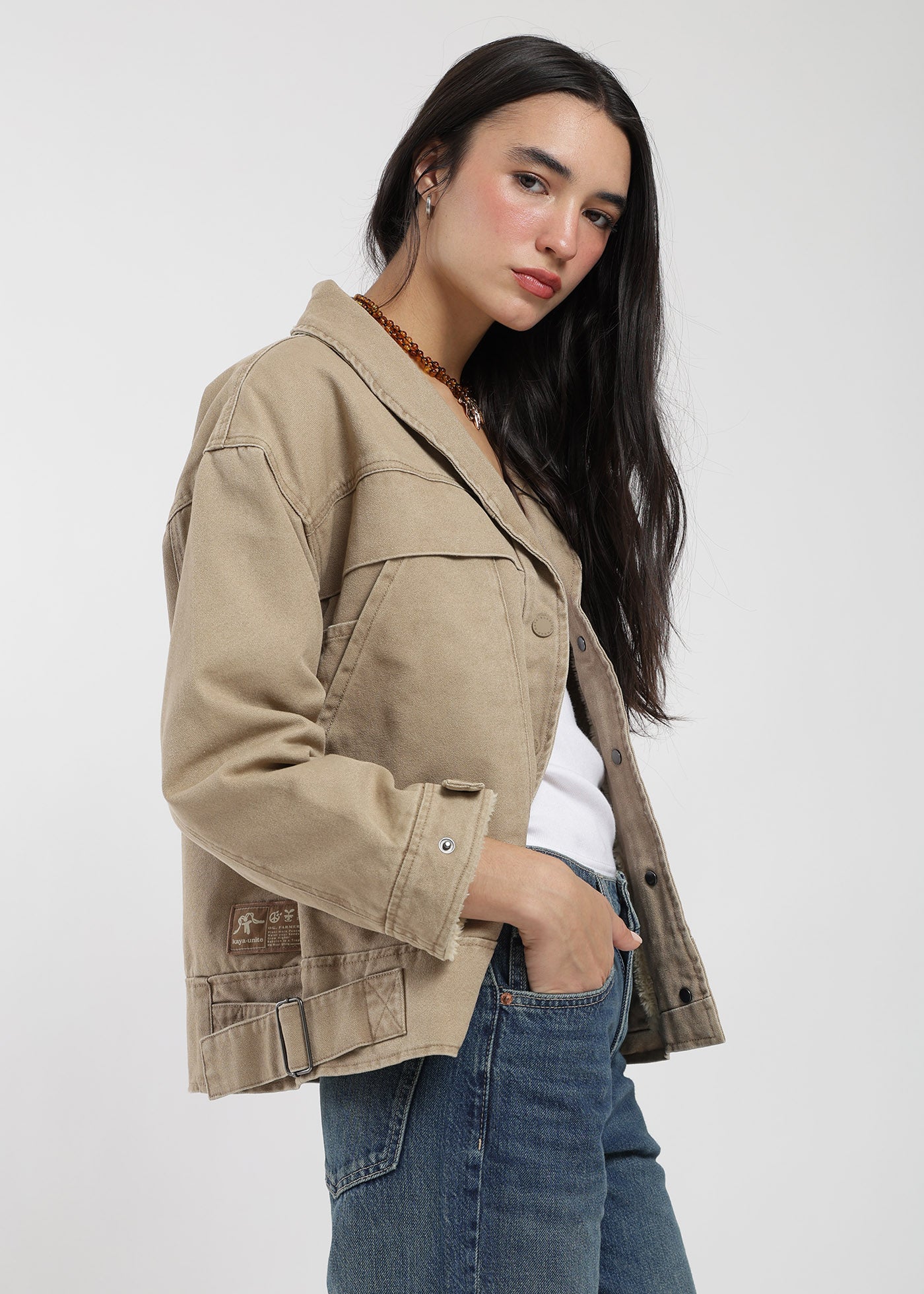 Chaqueta Clásica Canvas Solid Mujer Caramelo #Color_Caramelo