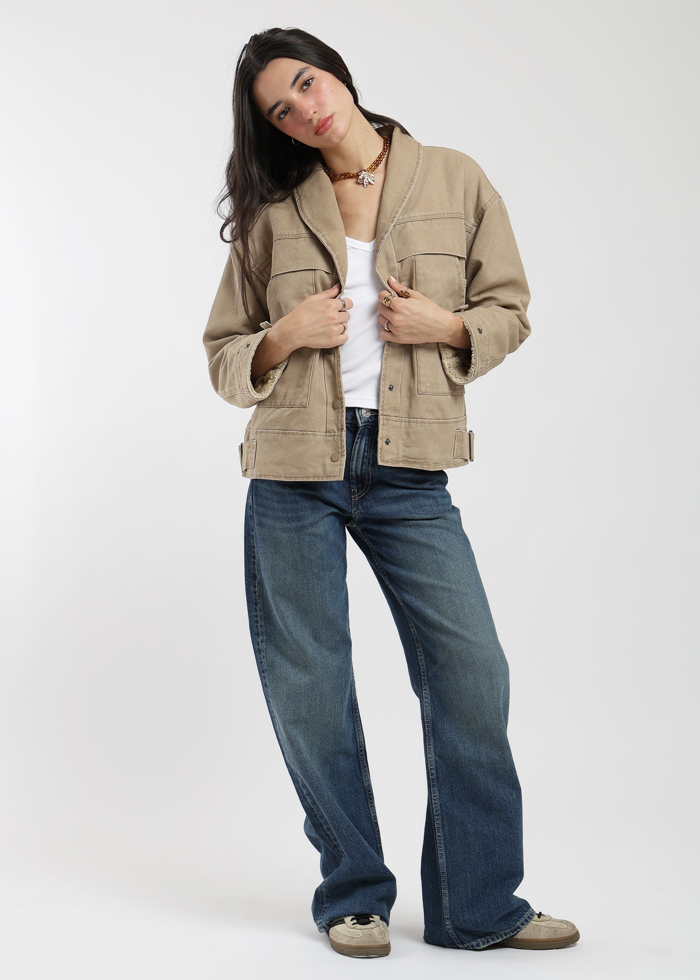 Chaqueta Clásica Canvas Solid Mujer Caramelo #Color_Caramelo