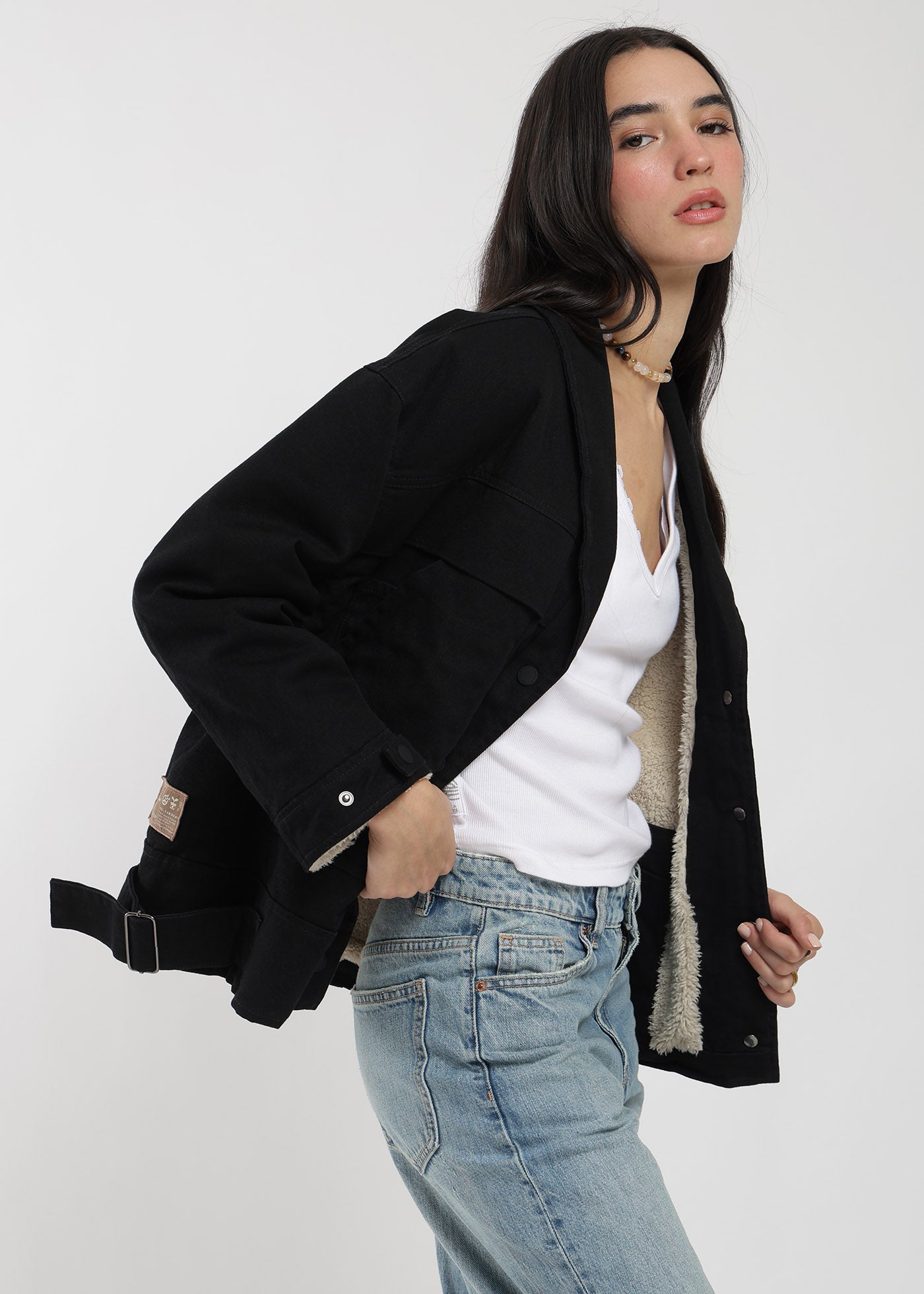 Chaqueta Clásica Canvas Solid Mujer Negro #Color_Negro