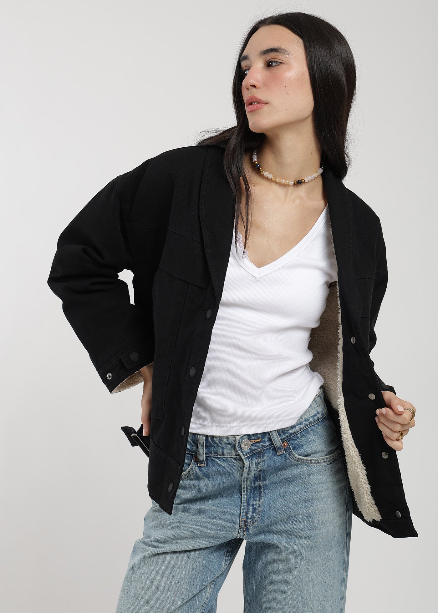 Chaqueta Clásica Canvas Solid Mujer Negro #Color_Negro