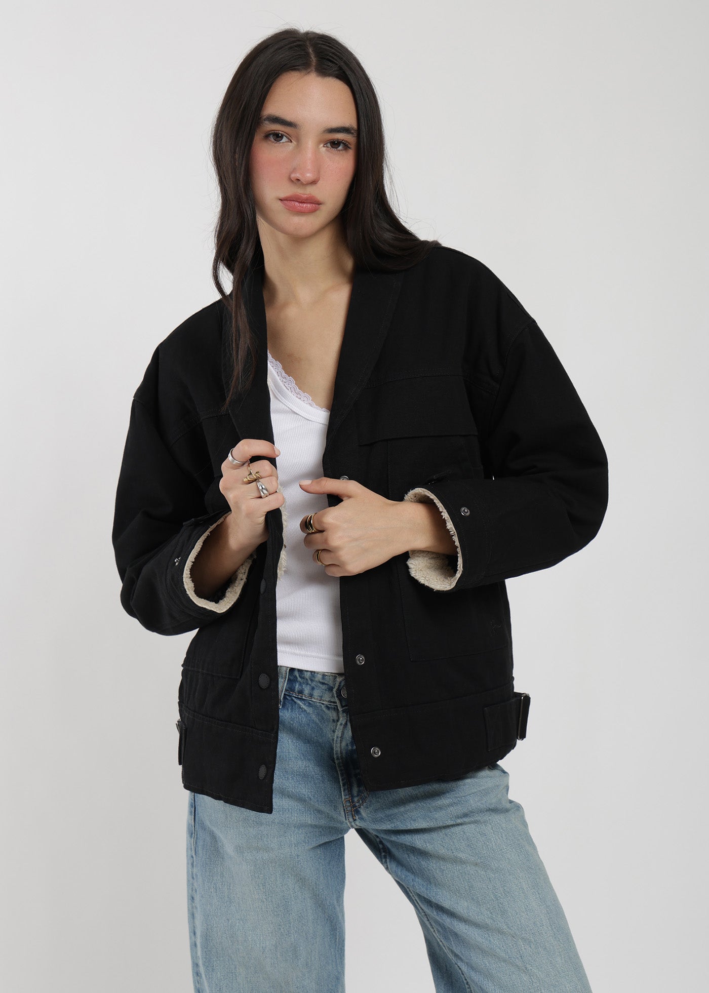 Chaqueta Clásica Canvas Solid Mujer Negro #Color_Negro