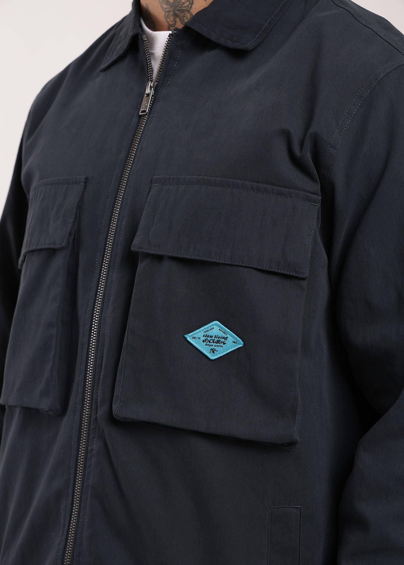 Chaqueta Clásica Cargo Patch Hombre Azul #Color_Azul
