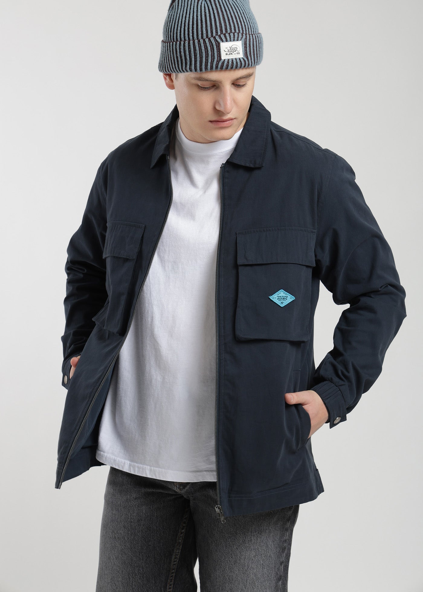 Chaqueta Clásica Cargo Patch Hombre Azul #Color_Azul