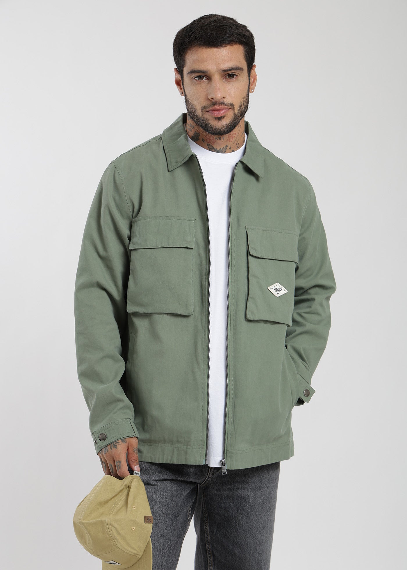 Chaqueta Clásica Cargo Patch Hombre Verde #Color_Verde