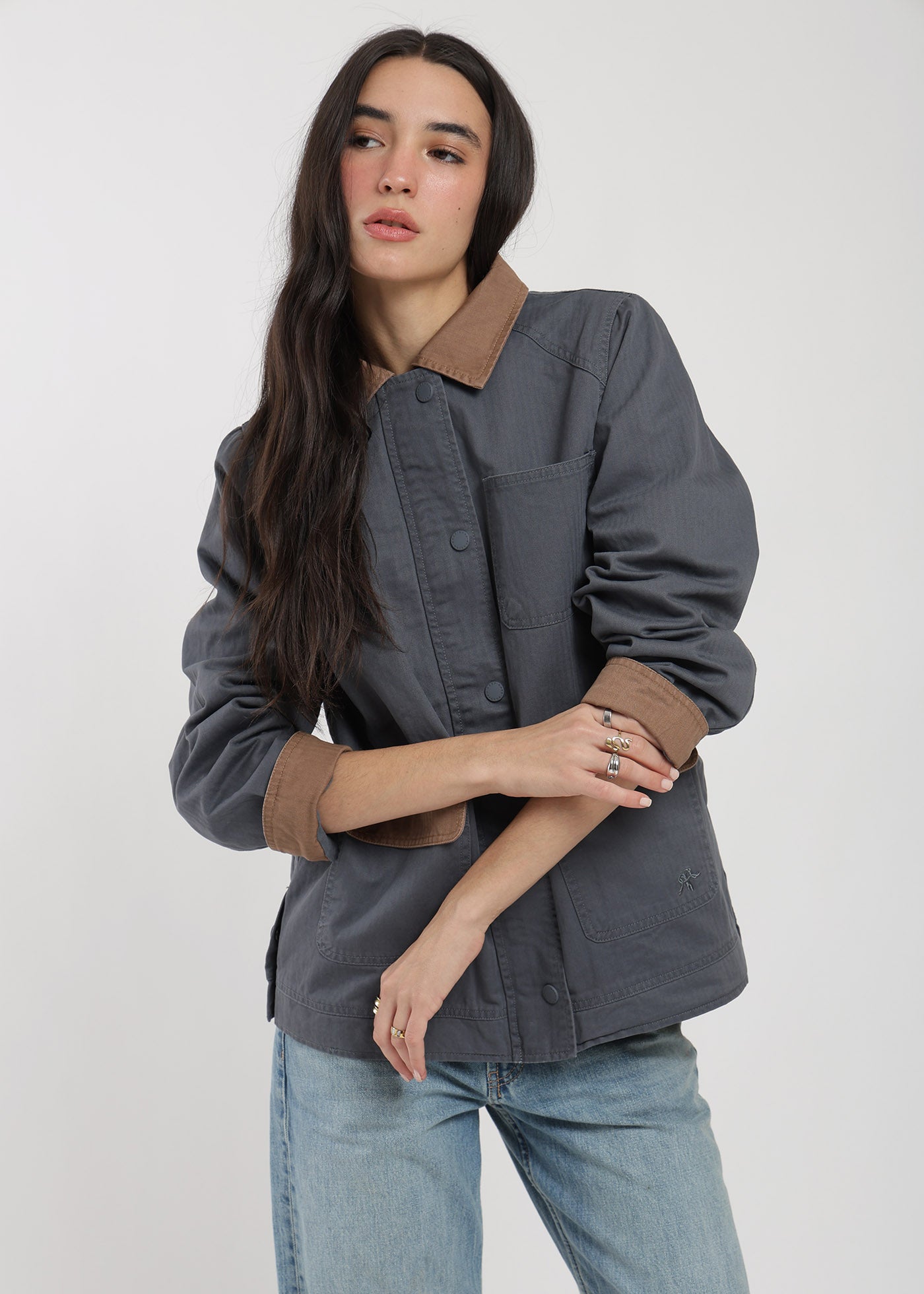 Chaqueta Clásica Twill Mujer Light Gray #Color_Navy