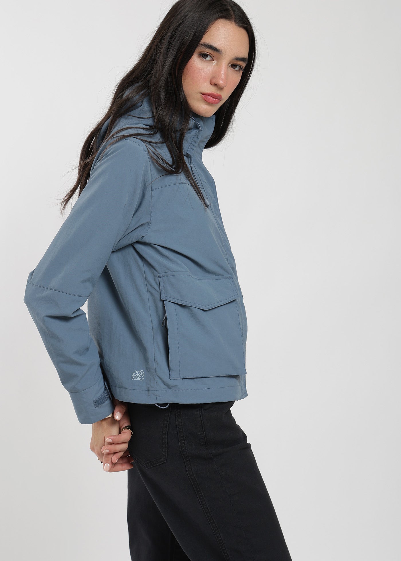 Chaqueta Cortaviento Con Cierre Nylon Mujer Azul #Color_Azul