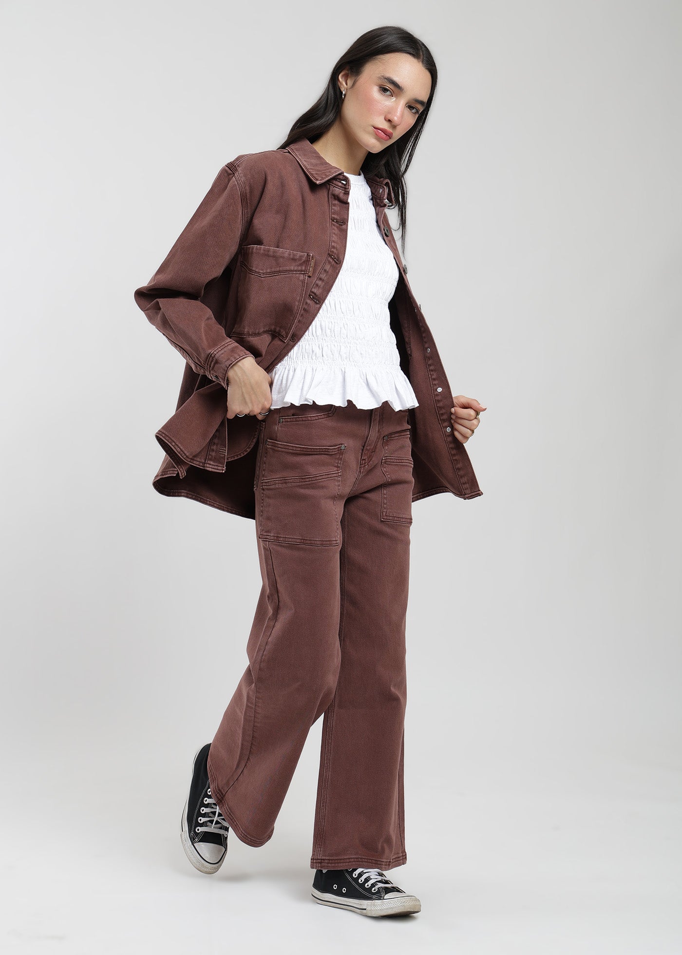 Chaqueta Sobrecamisa Heavy Weight Mujer Light Gray #Color_Chocolate